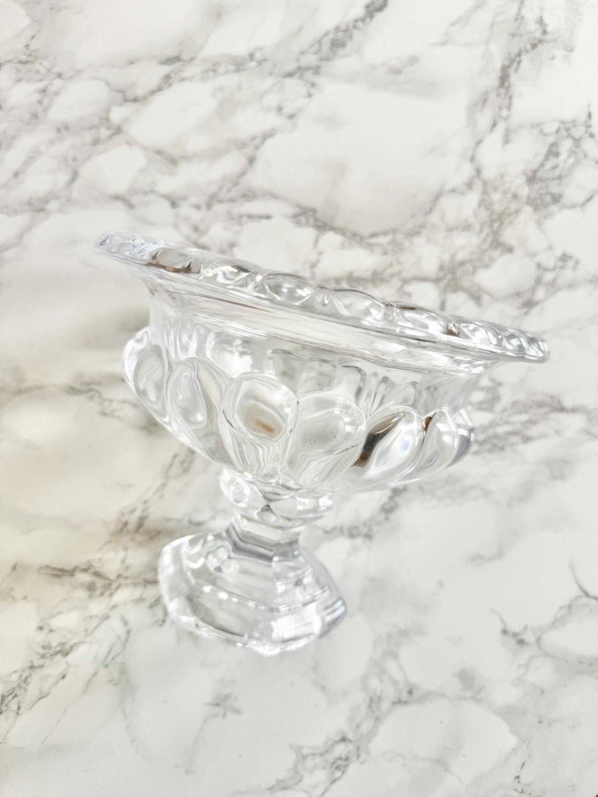 Grand Tour Style Heavy Moulded Lead Crystal Medici Footed Vase Mantel Piece Decor Table Top Dining Table Center Piece Planter Small photo furniture