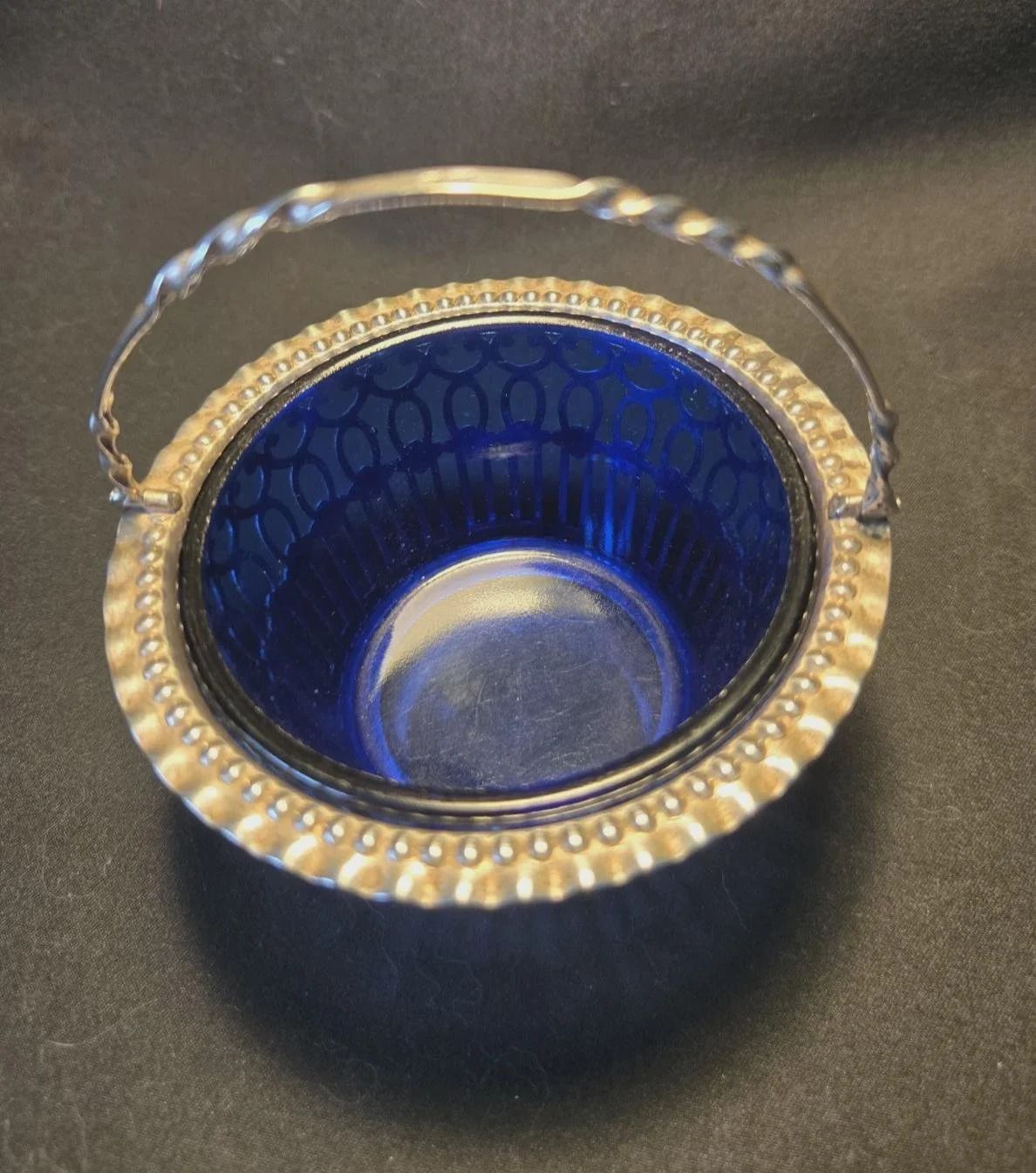 Antique Solid Silver Bristol Blue Swing Handle Basket 1902 Cohen & Charles photo furniture
