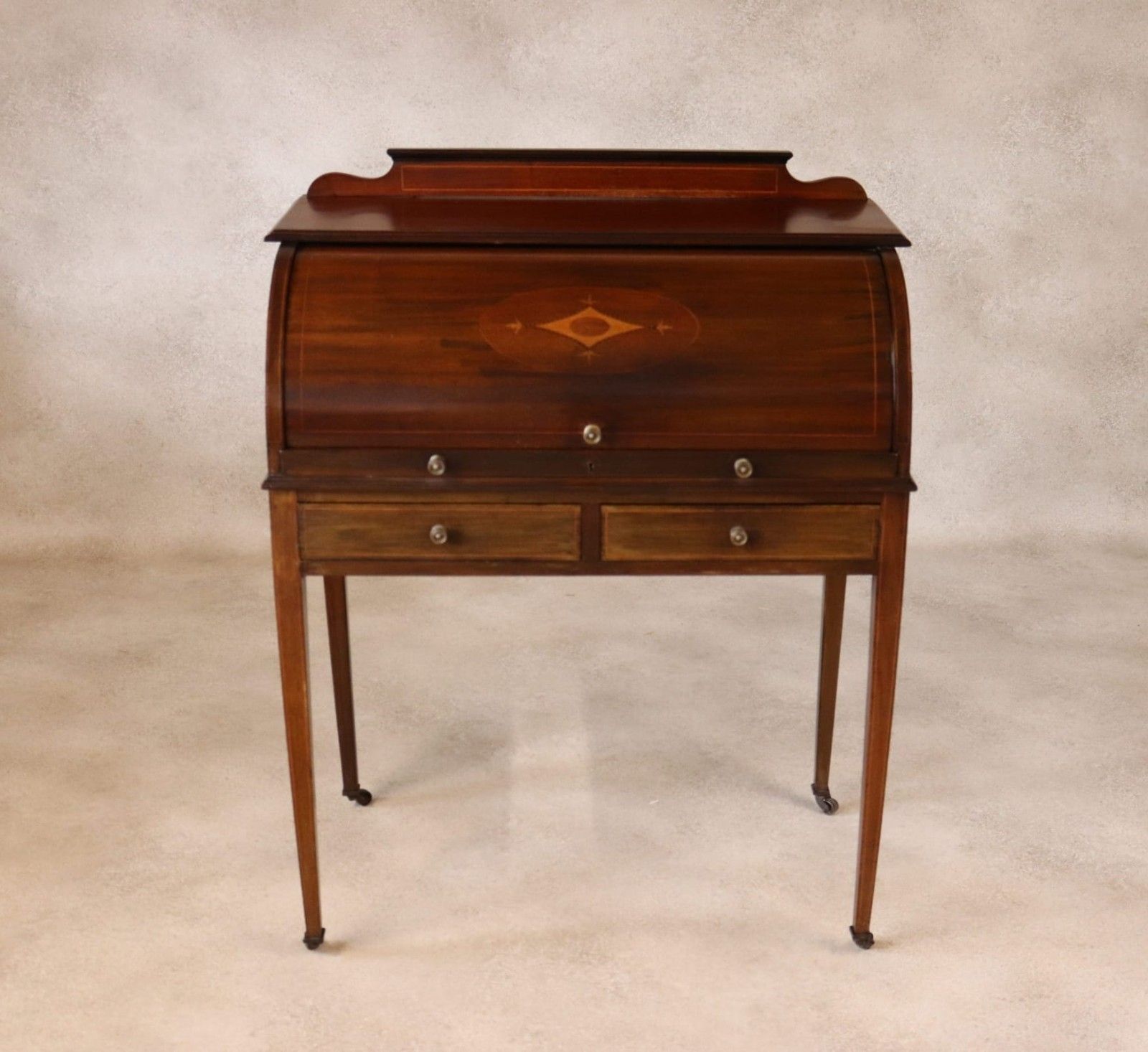 ​Antique Edwardian Mahogany Cylinder Bureau Desk Sheraton Style Circa 1900 photo Furniture