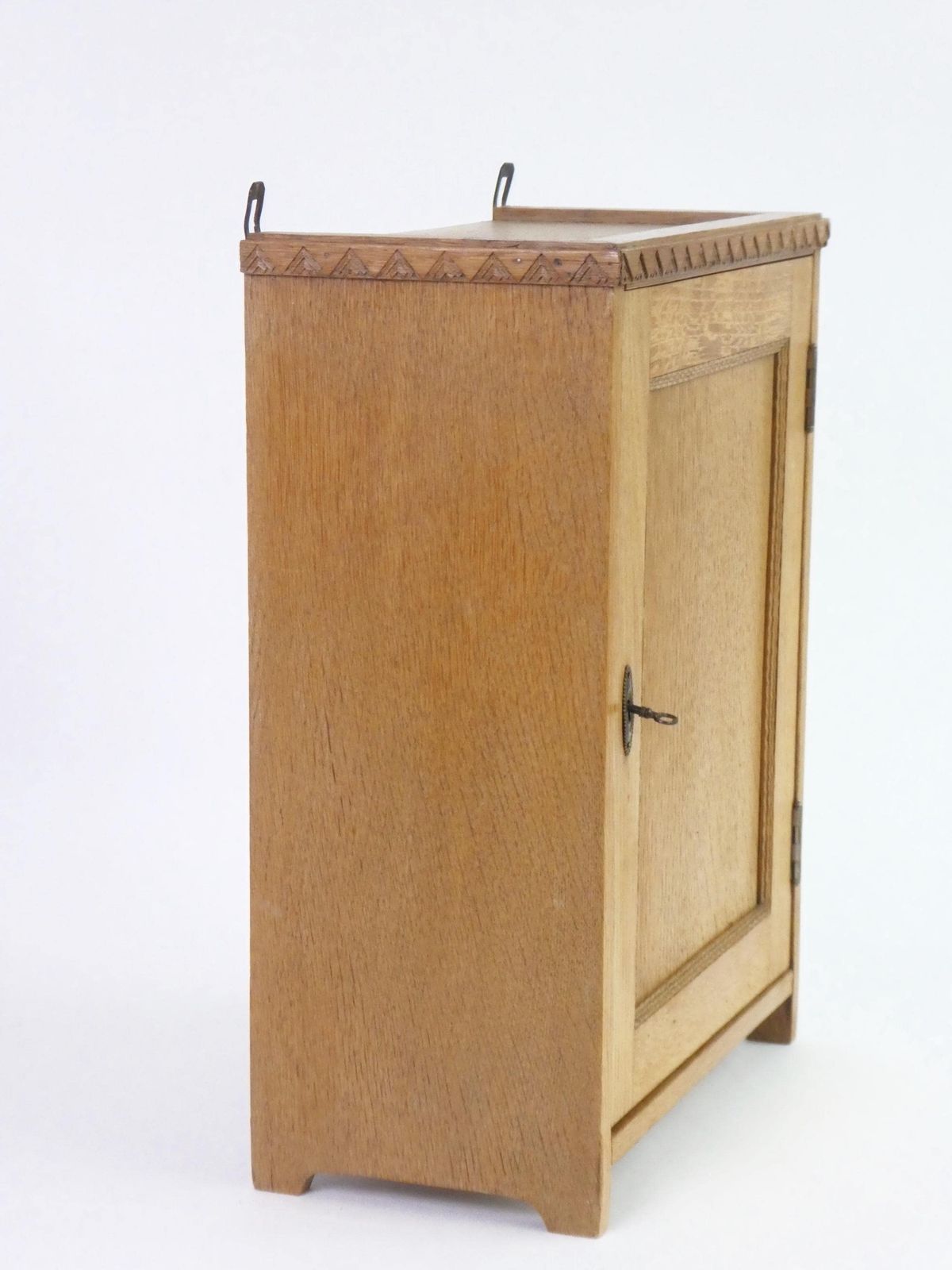 Antique Light Oak Art Deco Medicine Cabinet, Small Apothecary Chest With Carved Details photo 217.0