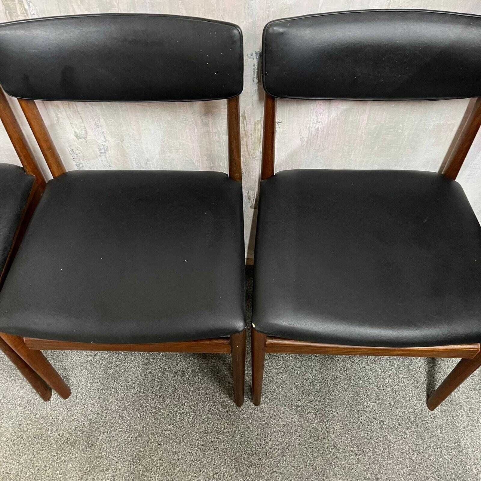 4x Danish Mid Century 1960s Dining Chairs Teak Upholstered Faux Leather photo for sale