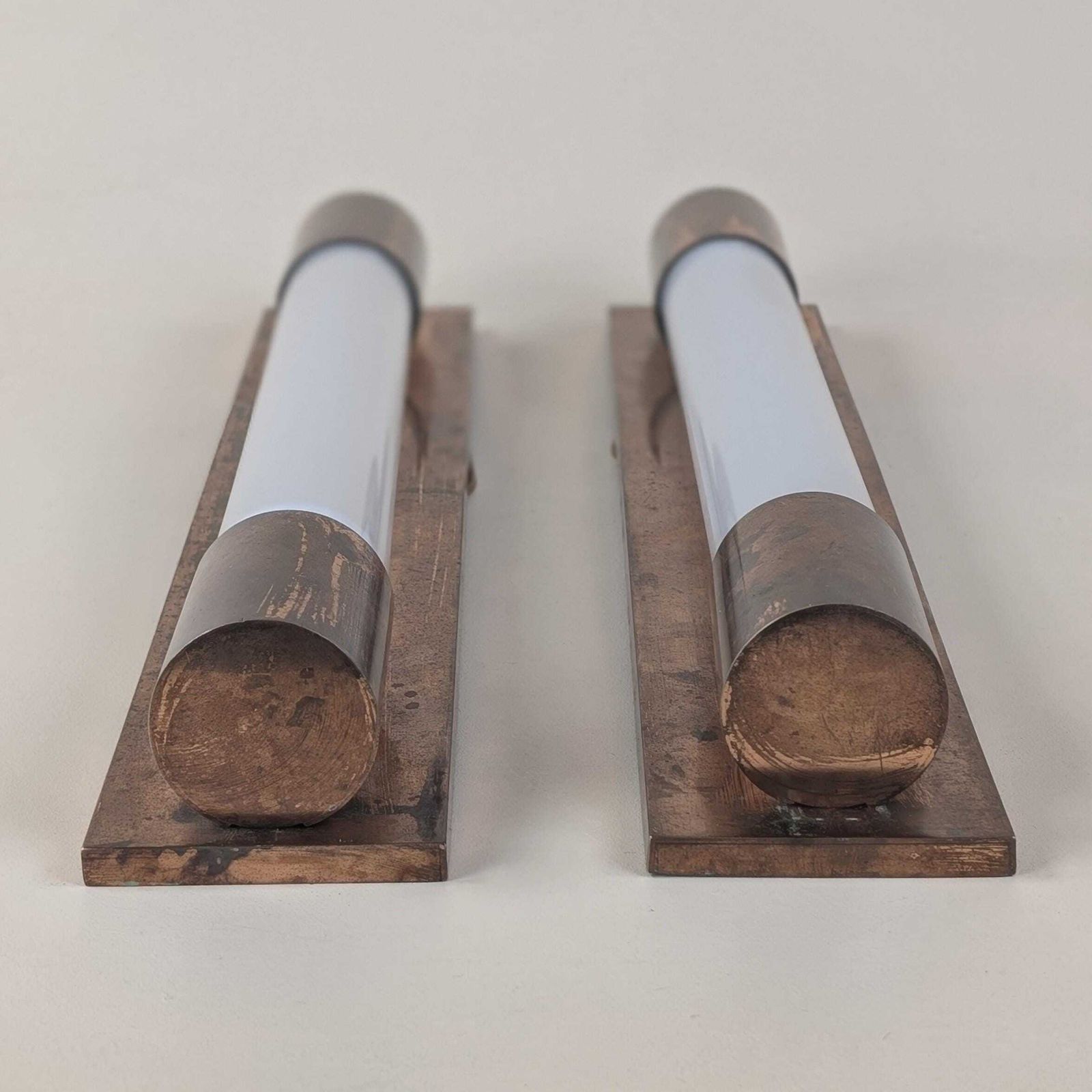 Art Deco Copper Tube Sconces, Pair Of French Modernist Wall Lights, Industrial Bauhaus Architecture photo buy