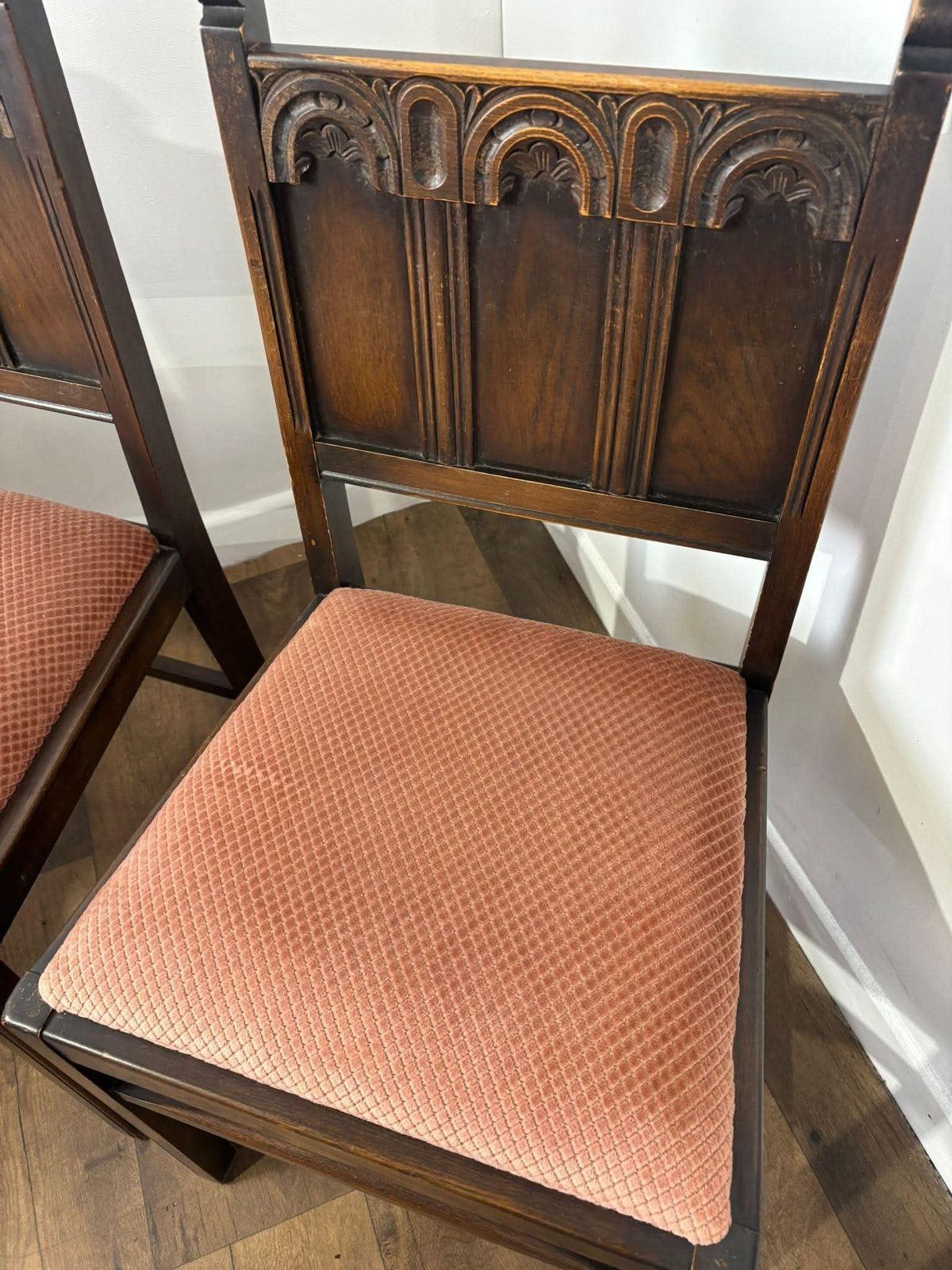 photo for sale Vintage Set Of Four Oak Priory Style Dining Chairs