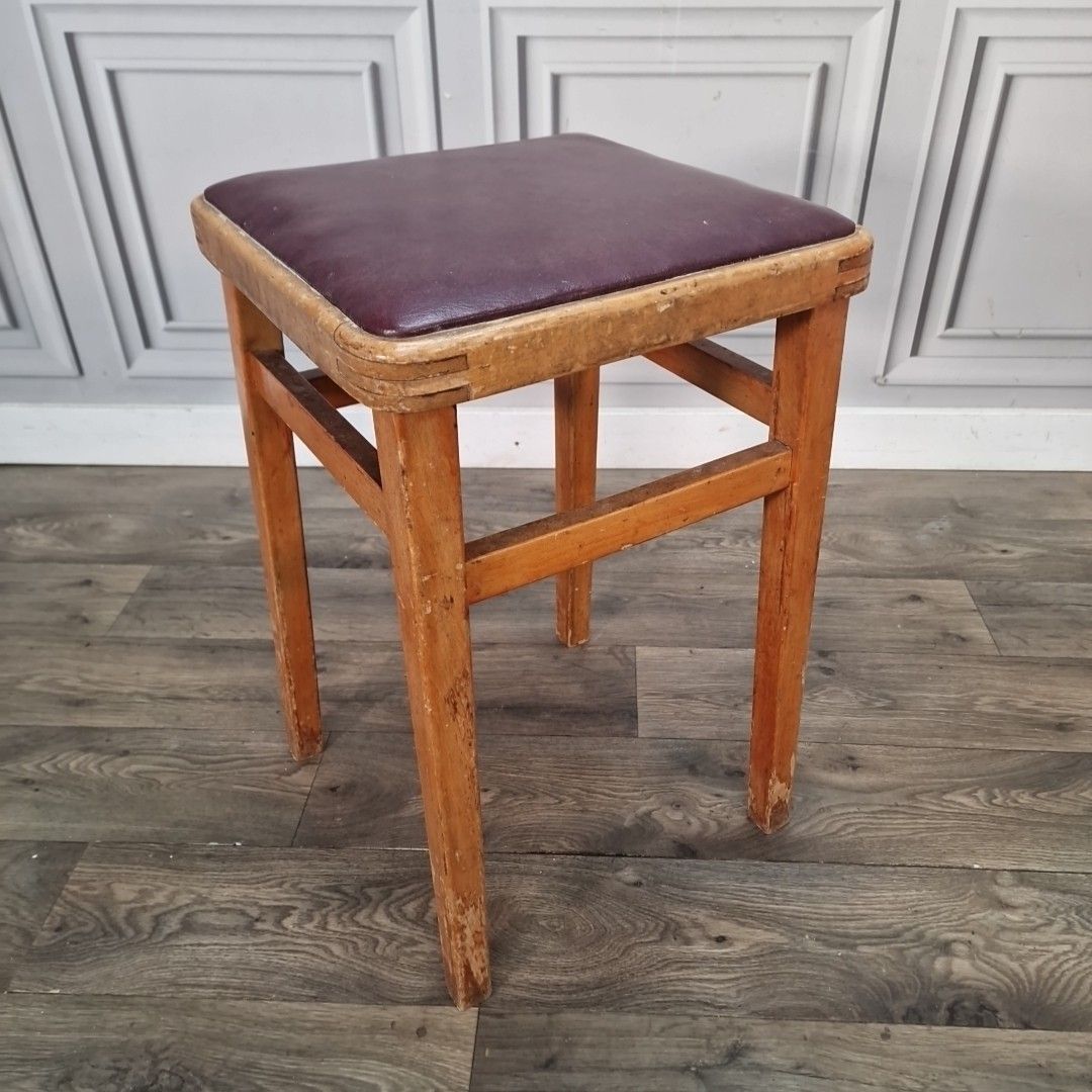 Mid Century Kitchen Stool Vinyl Top Utility Seat Retro Vintage Mcm Upcycle