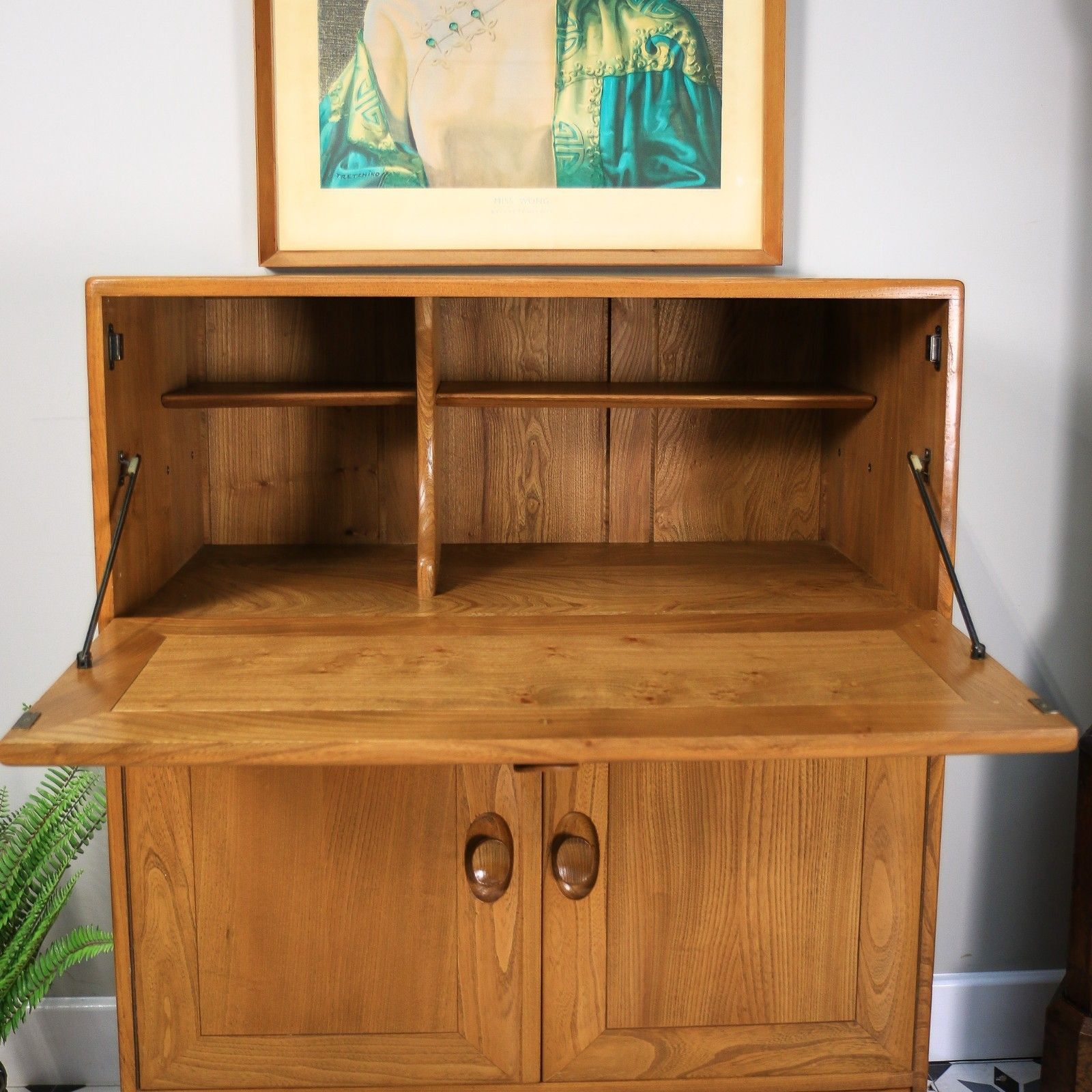 Ercol Windsor Blonde Drinks Cocktail Cabinet Bureau In Elm Model 469 photo vinterior