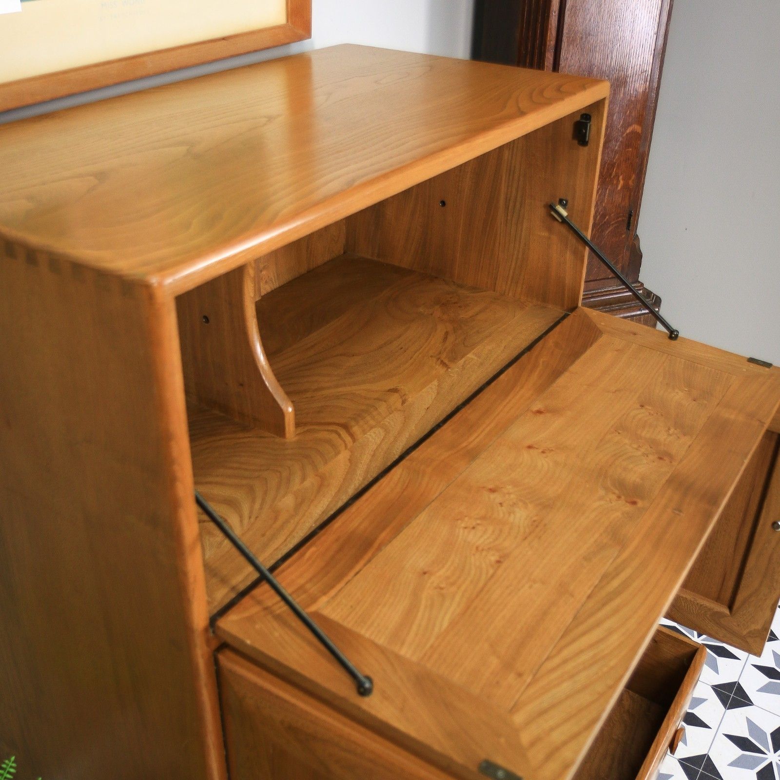 Furniture Ercol Windsor Blonde Drinks Cocktail Cabinet Bureau In Elm Model 469 photo