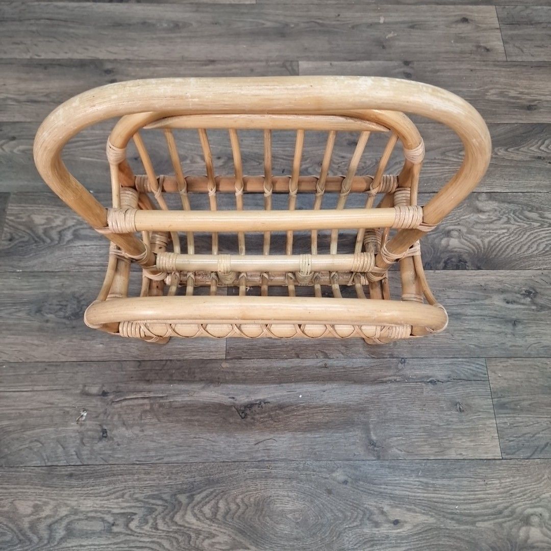 Vintage Bamboo Magazine Rack Rattan Newspaper Holder Boho Retro Mid Century Mcm photo 55.0