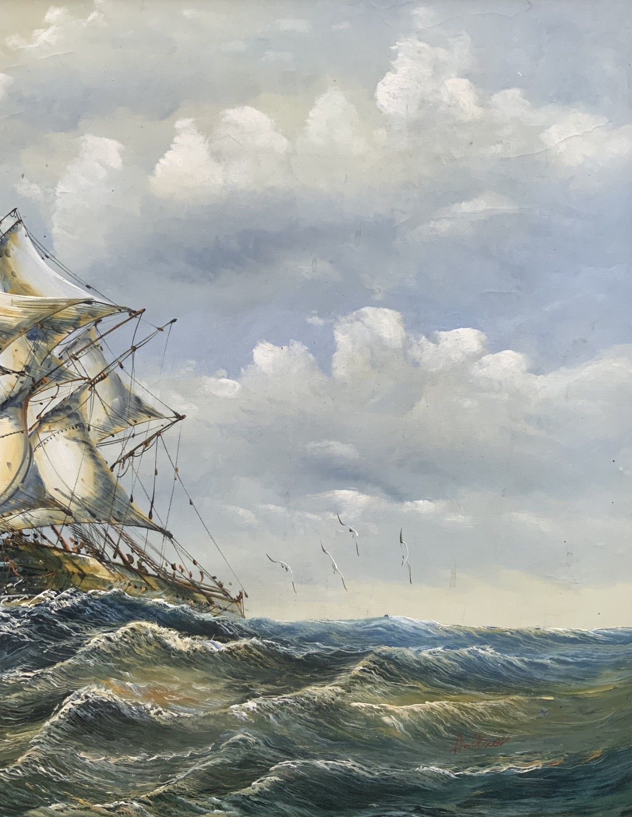 John Ambrose (1931–2010) Large Marine Rough Seas Ship Seascape Oil Painting photo 395.0