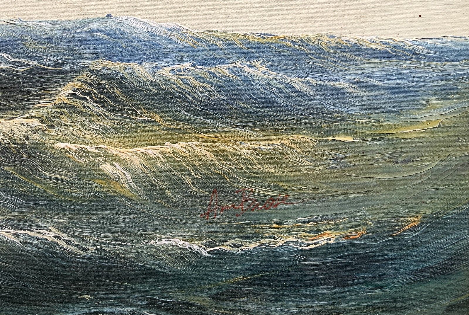 Art John Ambrose (1931–2010) Large Marine Rough Seas Ship Seascape Oil Painting photo