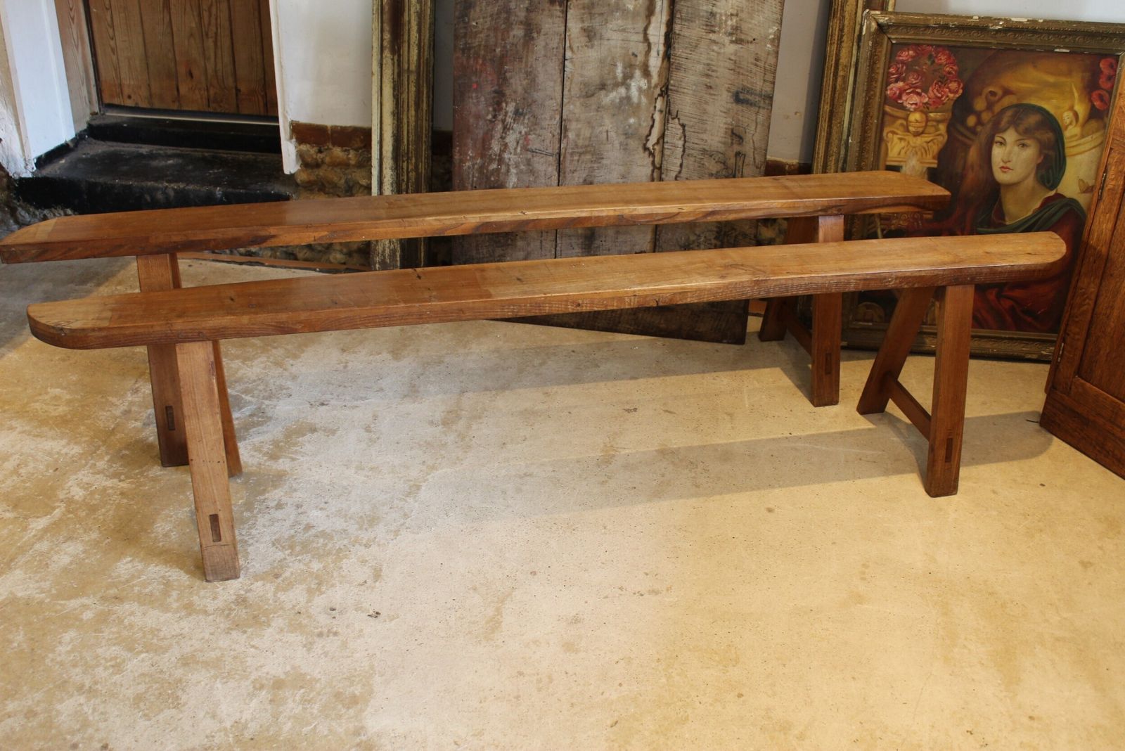Benches Refectory French Fruitwood Dining Pair C1880 photo furniture