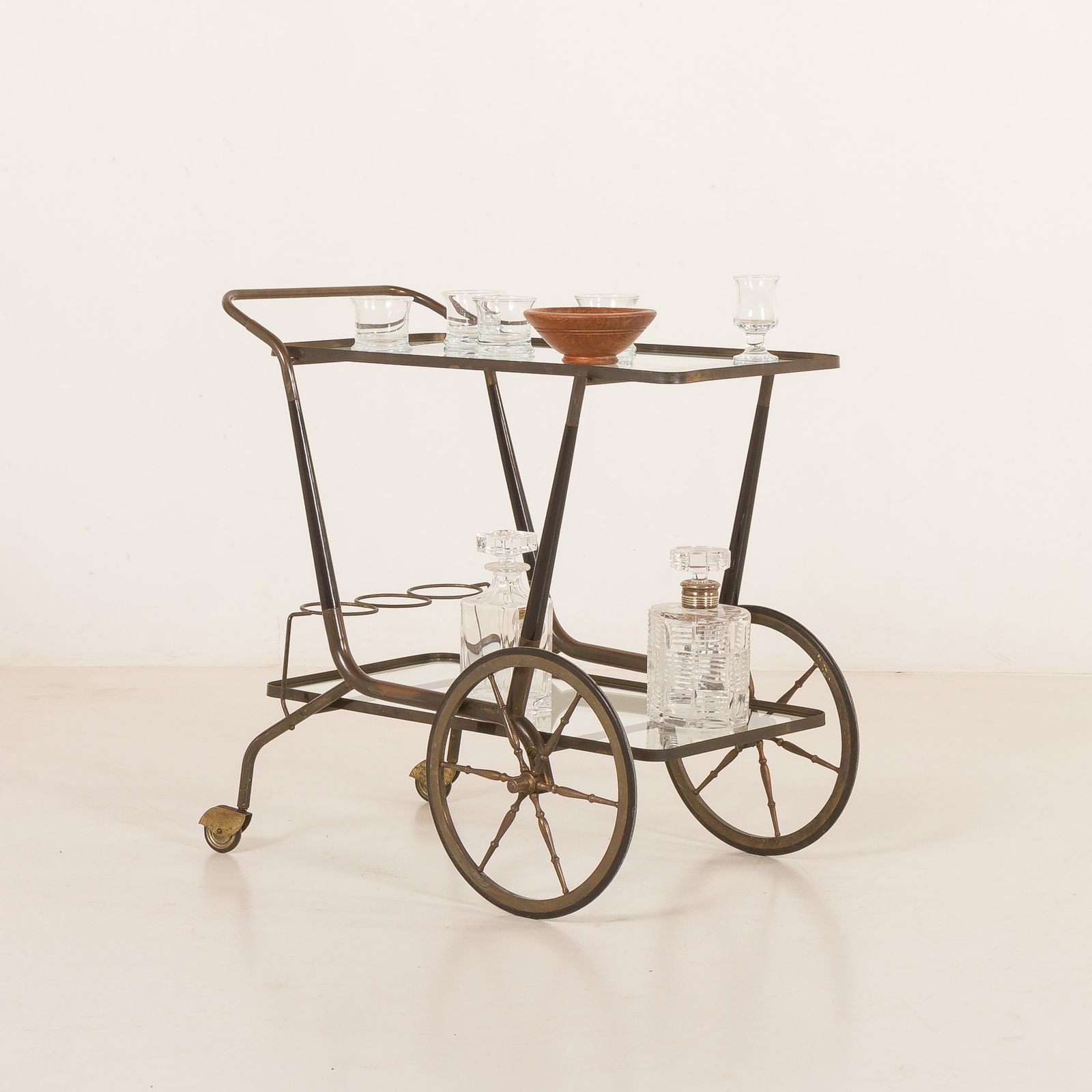 Italian Mid Century Bar Cart, Serving Trolley Attr. To Cesare Lacca, 1950s