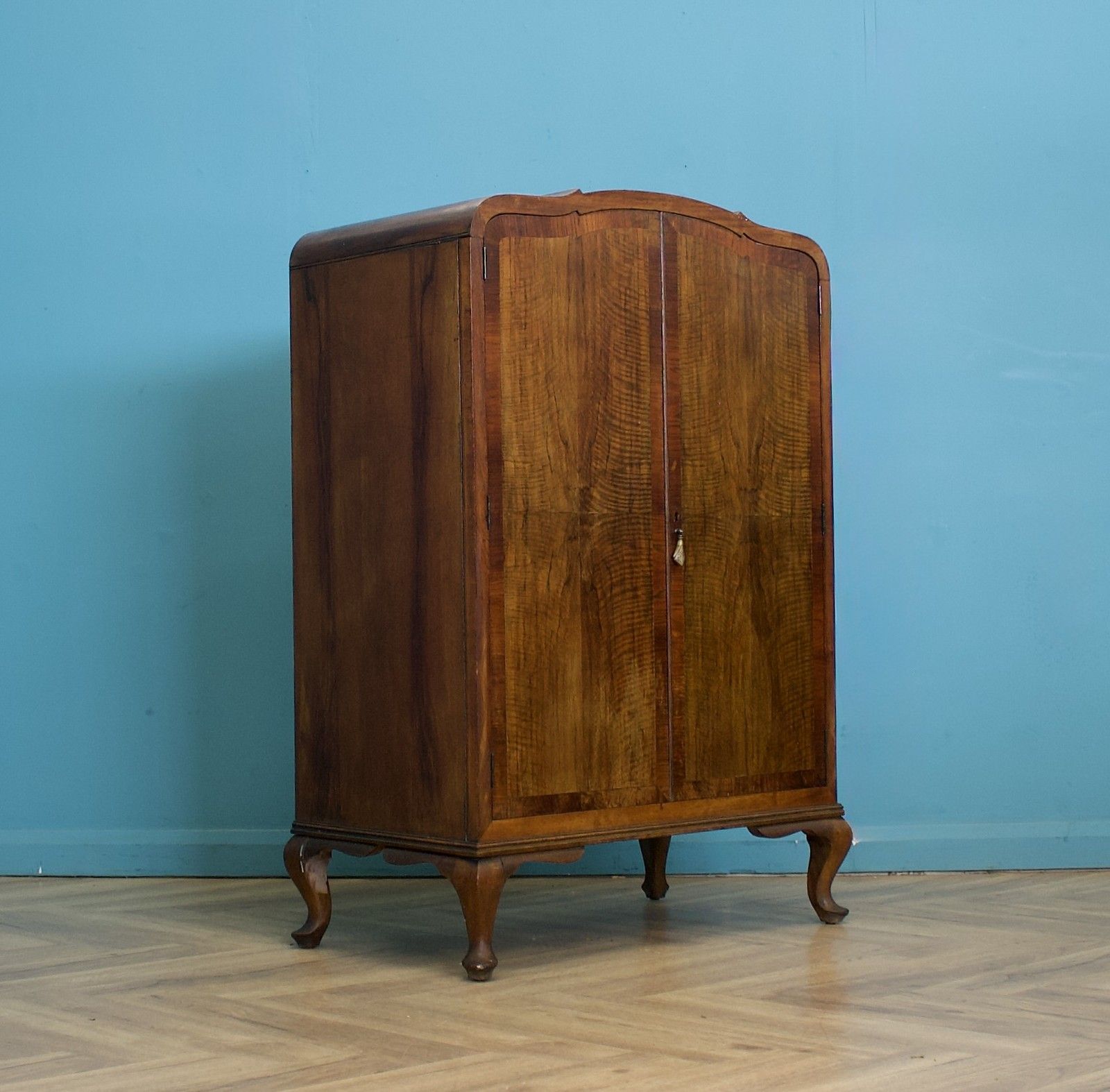 Art Deco Walnut Tallboy Linen Cabinet, 1930s #1769