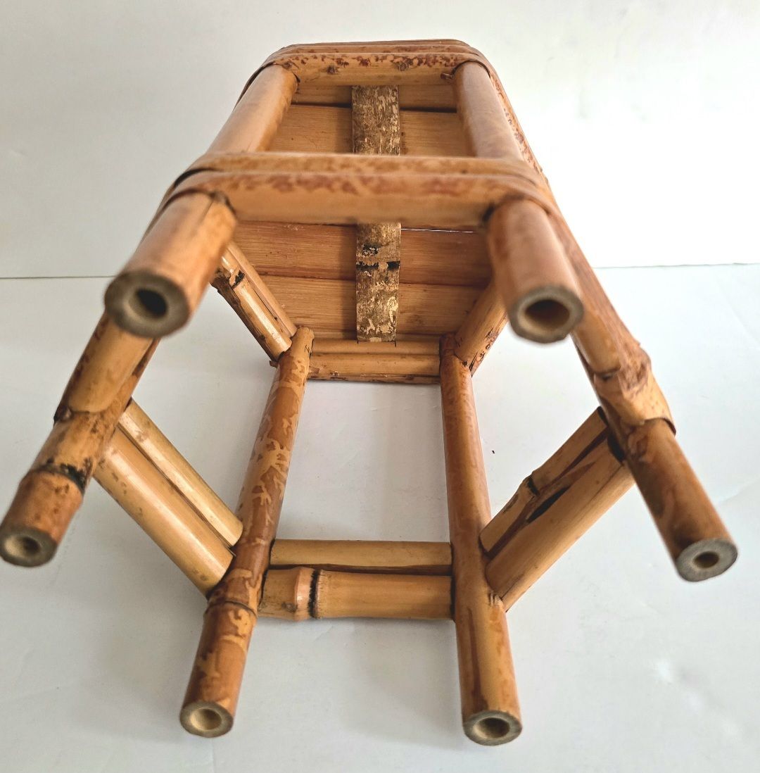 295.0 A Set Of Three Antique French Tiger Bamboo Nesting Tables. photo