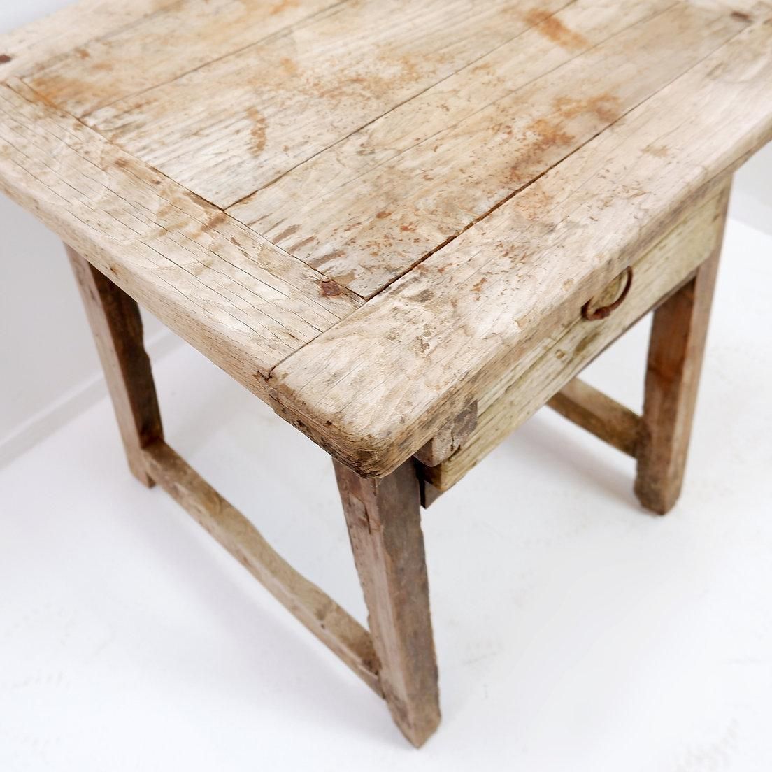 Rustic Farmhouse Side Table With Drawer, Wood And Metal, Circa 1960 photo vintage