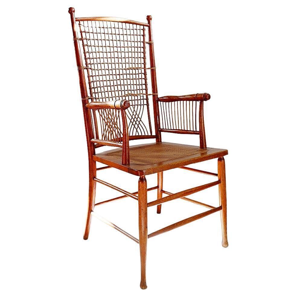 Jardin D'hiver High Back Armchair, Wood & Wicker, Mid Century Modern