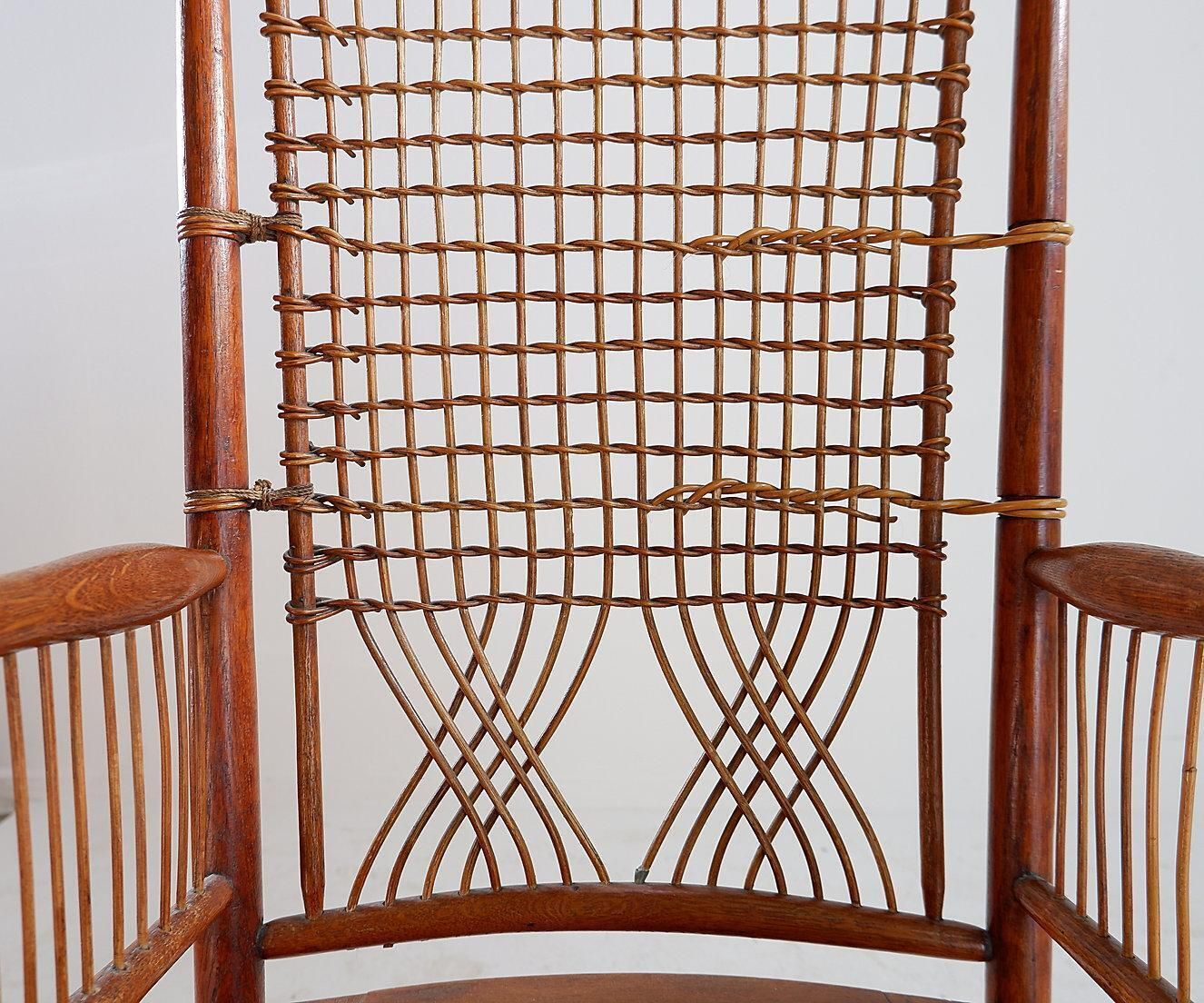 Jardin D'hiver High Back Armchair, Wood & Wicker, Mid Century Modern photo for sale