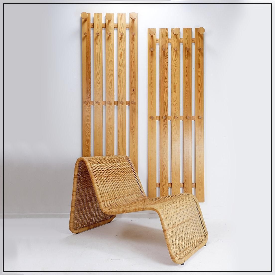 Pair Of Mid Century Modern Slatted Wall Coat Racks, Wood, Circa 1980 photo furniture