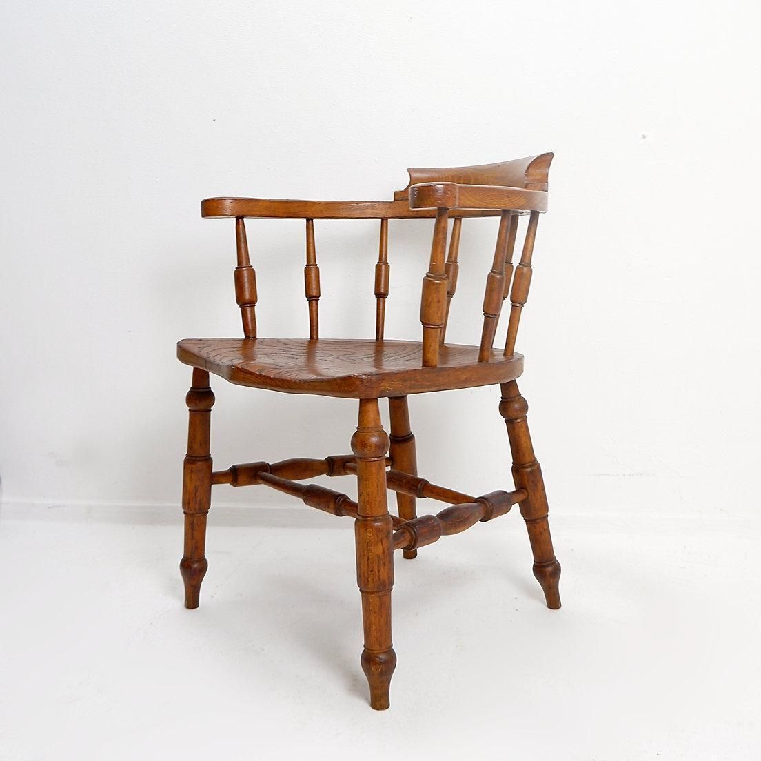 English 19th Century Smokers Bow Chair   Elm Wood photo Furniture