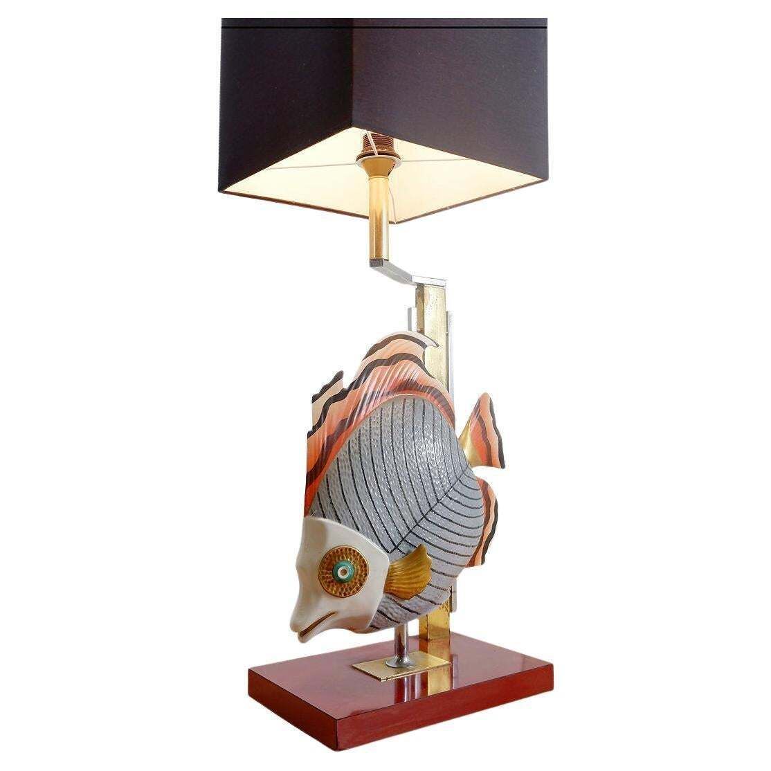 Giulia Mangani For Oggetti Porcelain Sculpture Of Fish Lamp   Circa 1980