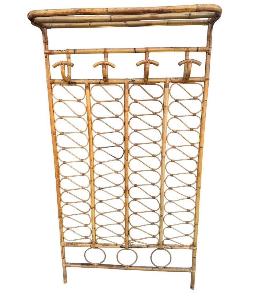 An Italian 1970s Full Length Bamboo Coat And Hat Rack With Top Shelf. photo vinterior