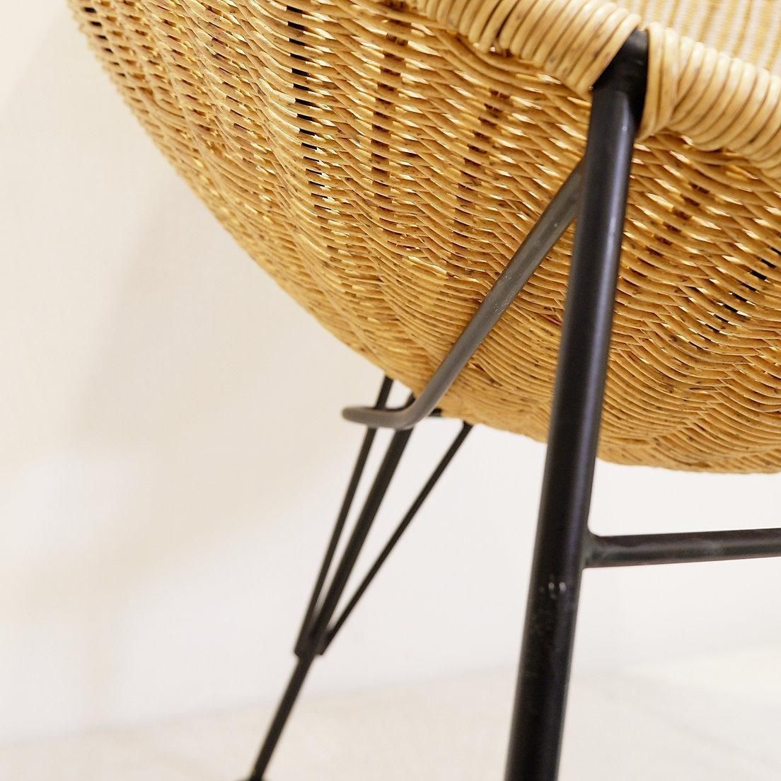 photo for sale Bohemian Armchairs In Synthetic Wicker And Metal Frame, Circa 1990