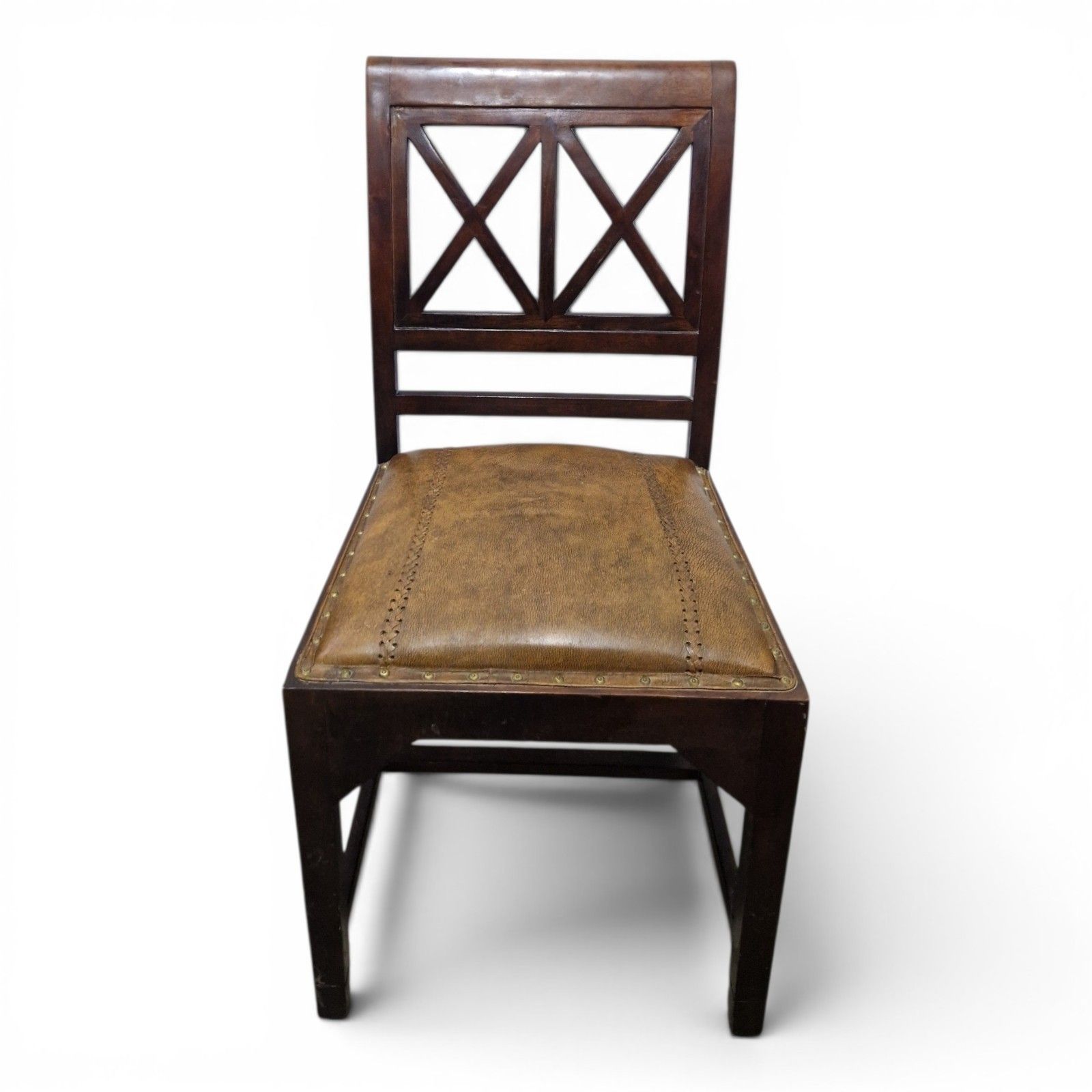 Antique Mahogany Desk Chair Leather Seat Lattice Back Georgian Regency Style photo furniture