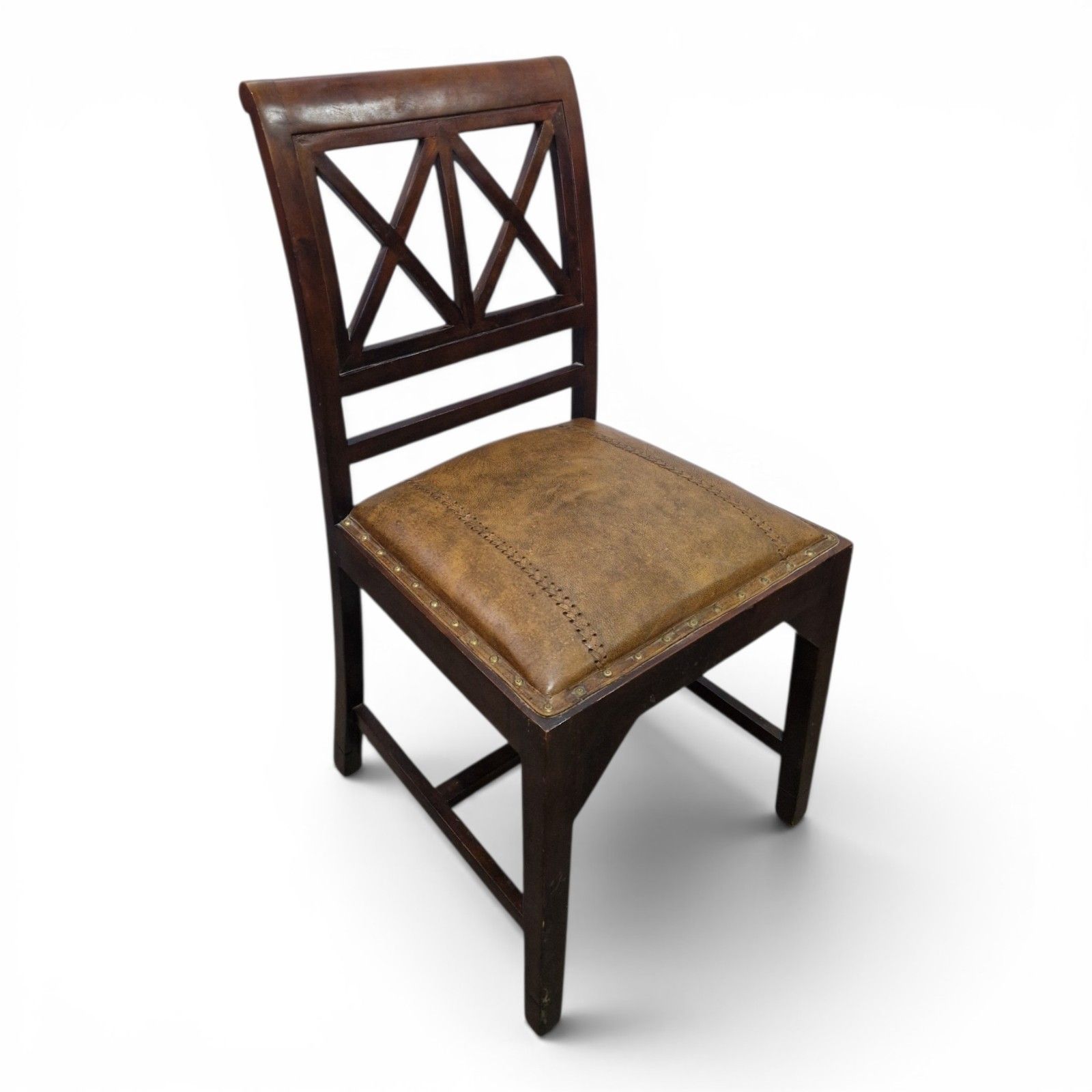 Antique Mahogany Desk Chair Leather Seat Lattice Back Georgian Regency Style photo buy