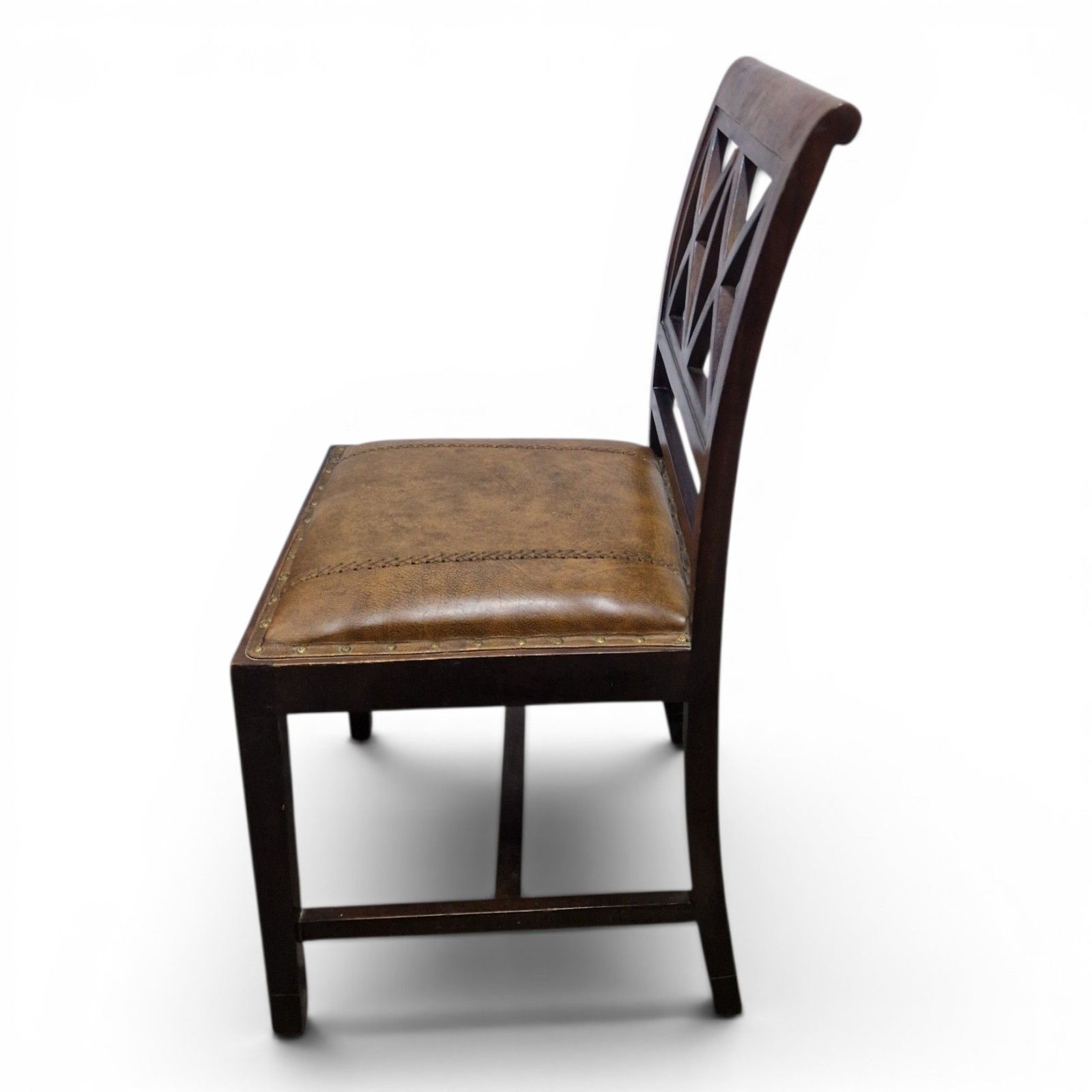 photo vinterior Antique Mahogany Desk Chair Leather Seat Lattice Back Georgian Regency Style