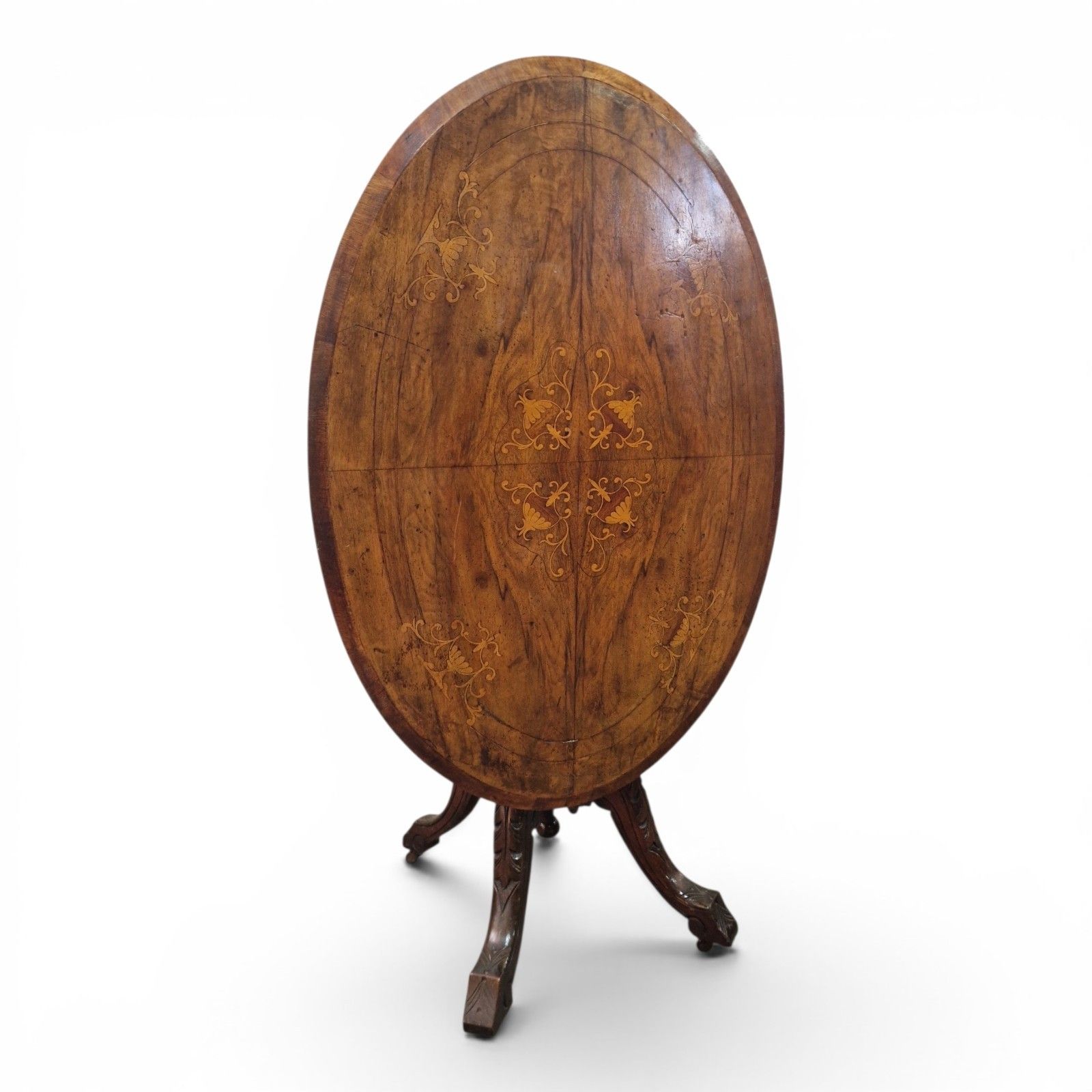 Antique Victorian Walnut Inlaid Tip Up Top Breakfast Centre Table Dining Oval photo furniture