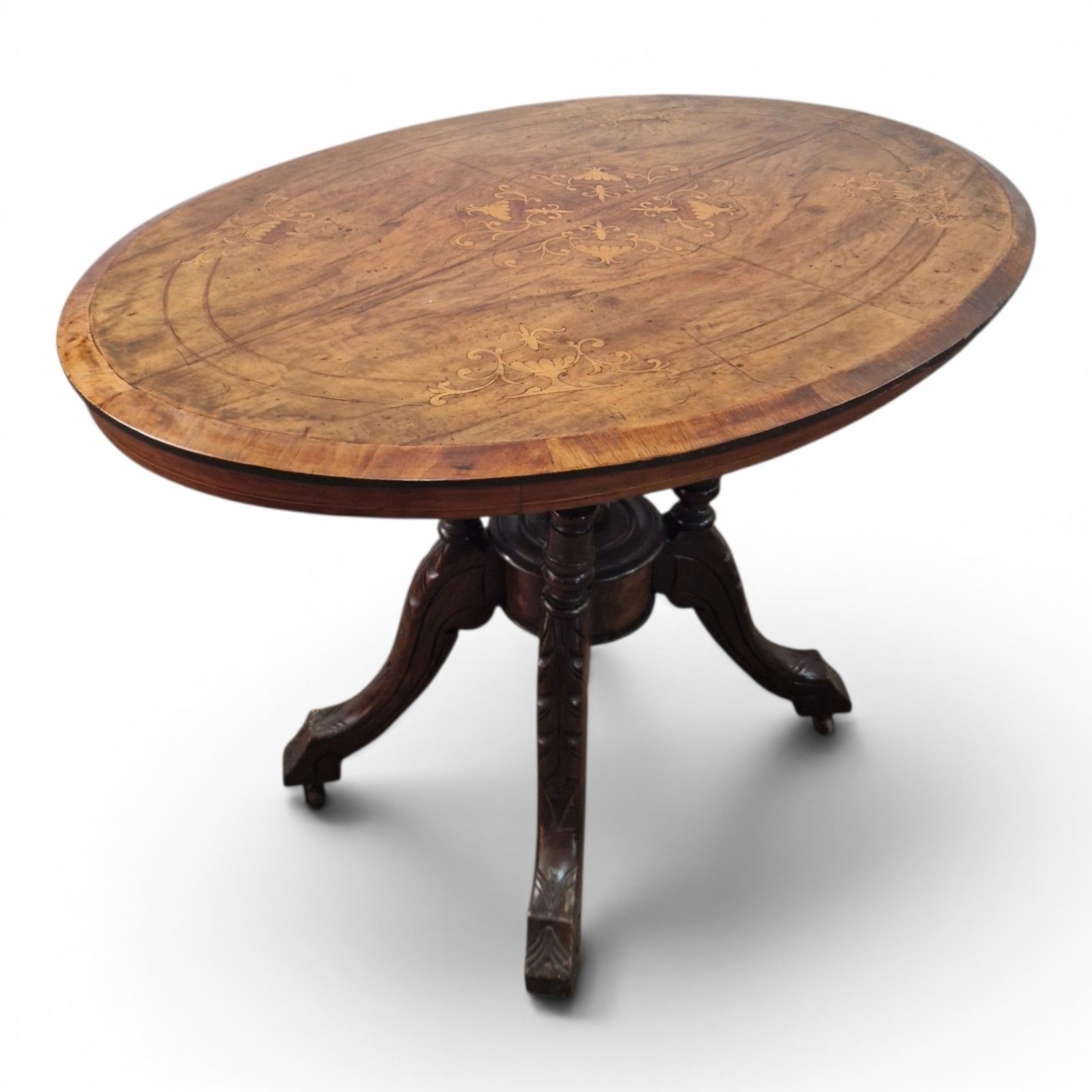 Antique Victorian Walnut Inlaid Tip Up Top Breakfast Centre Table Dining Oval photo buy