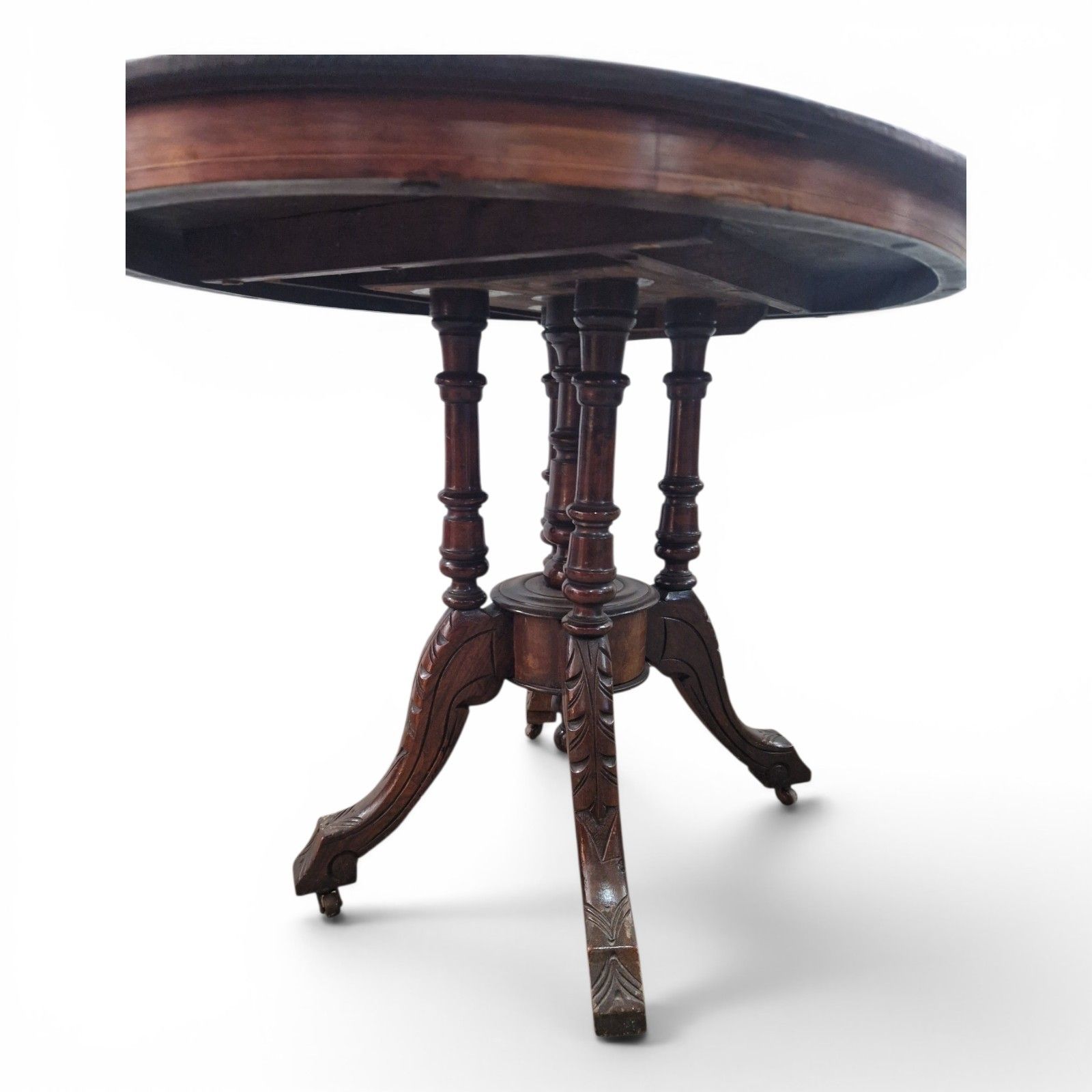 Antique Victorian Walnut Inlaid Tip Up Top Breakfast Centre Table Dining Oval photo vintage