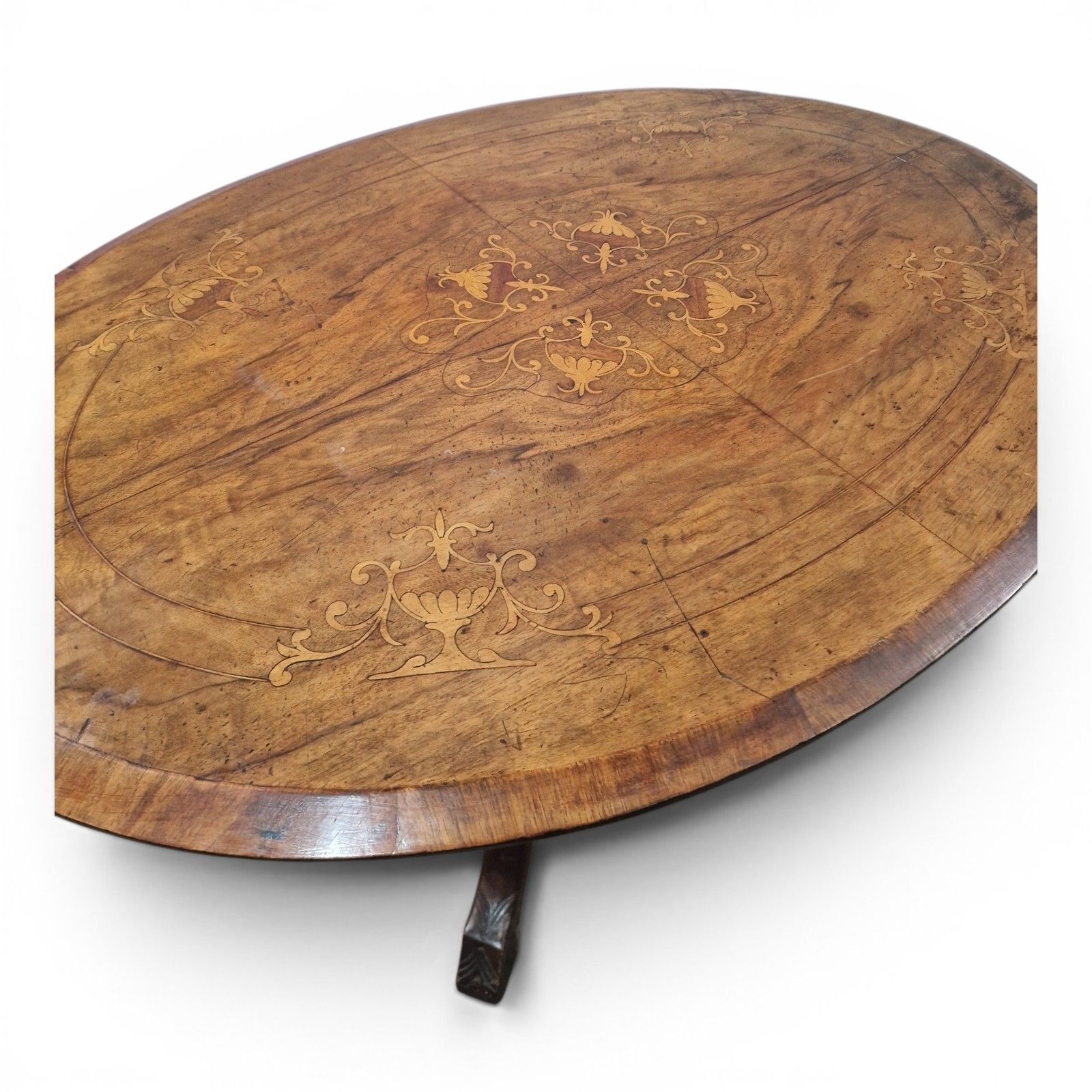 photo for sale Antique Victorian Walnut Inlaid Tip Up Top Breakfast Centre Table Dining Oval