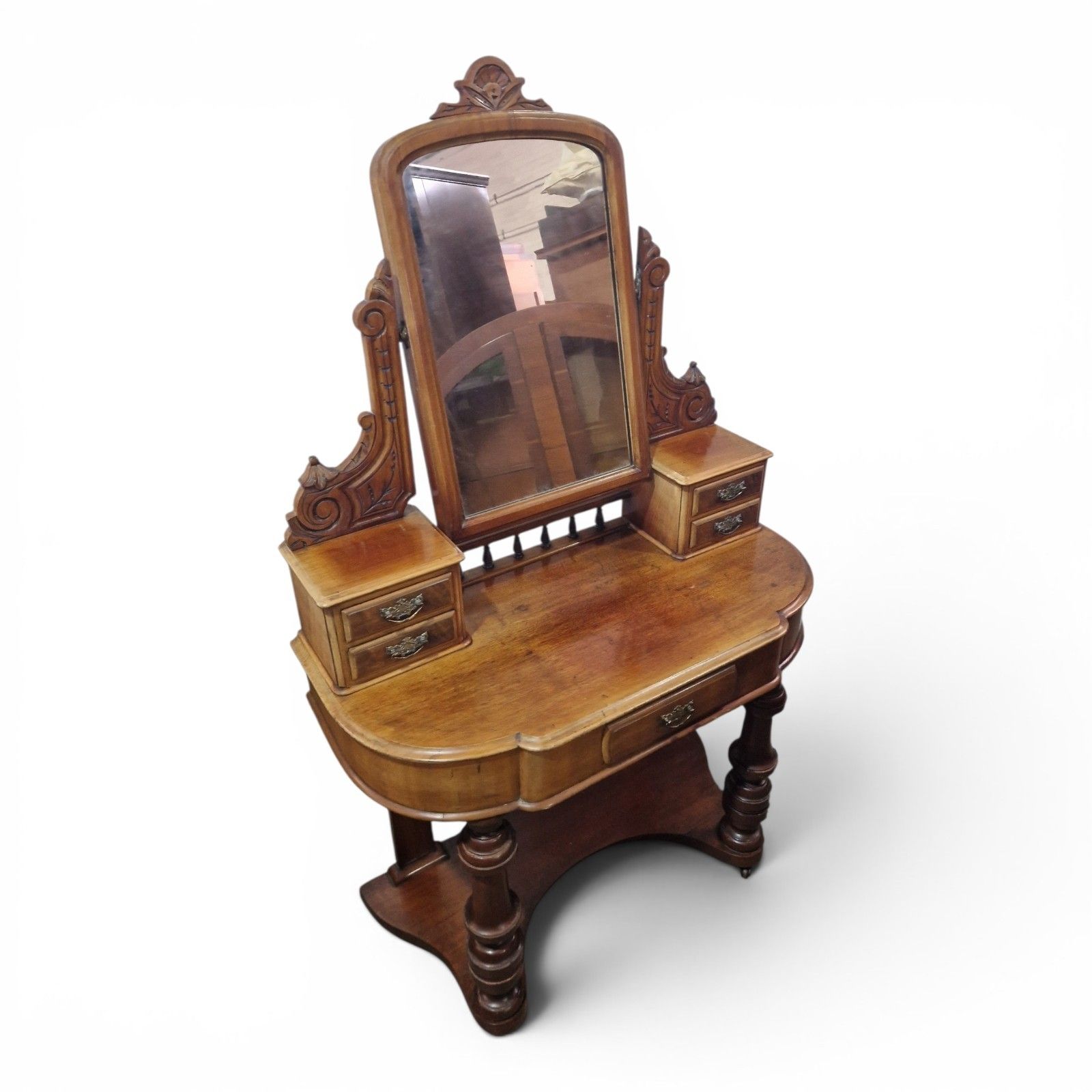 Antique Victorian Duchess Dressing Table Mahogany Vanity Mirror Carved photo vintage
