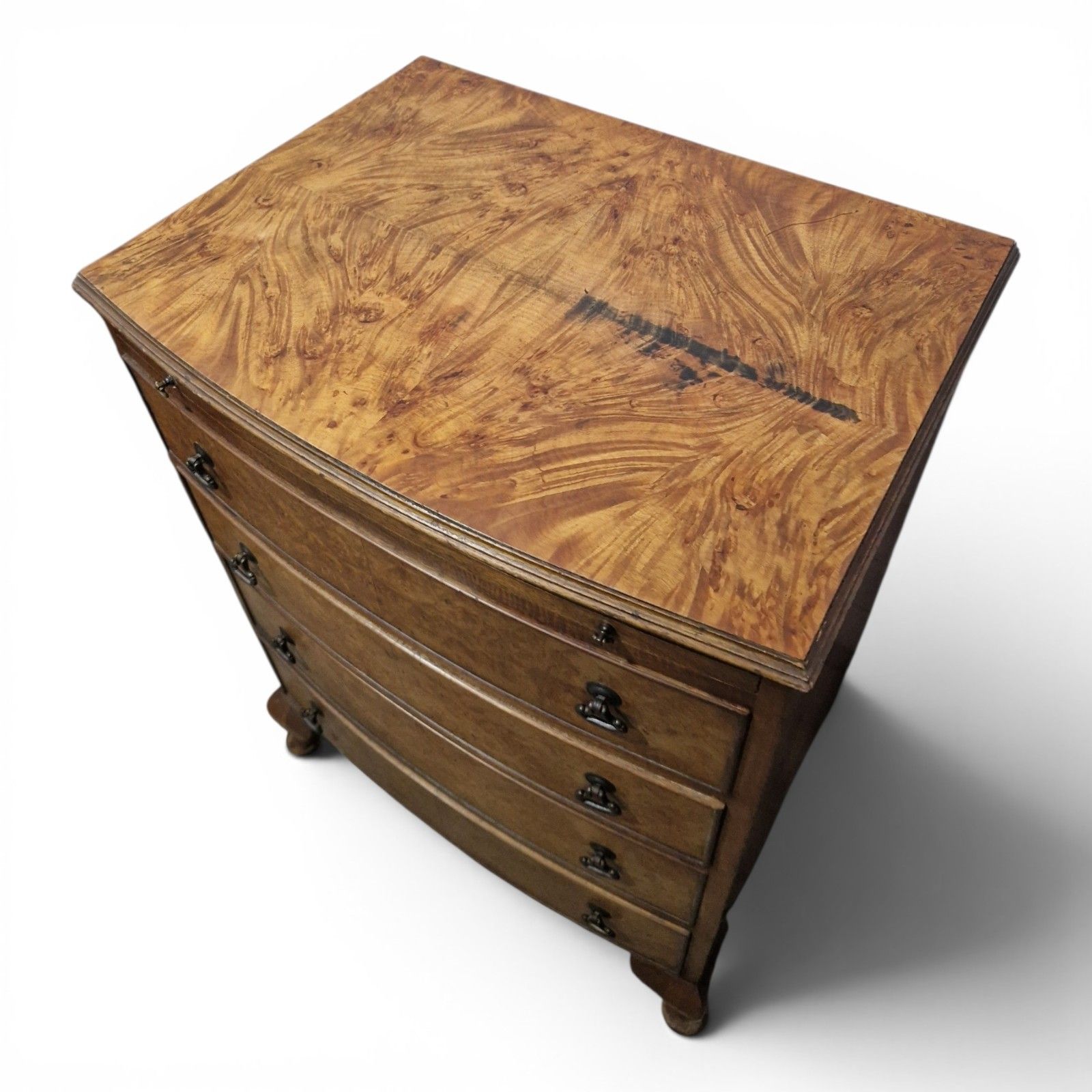 Walnut Bow Front Chest 4 Drawers Brush Slide Cabriole Legs Antique Style photo 185.0