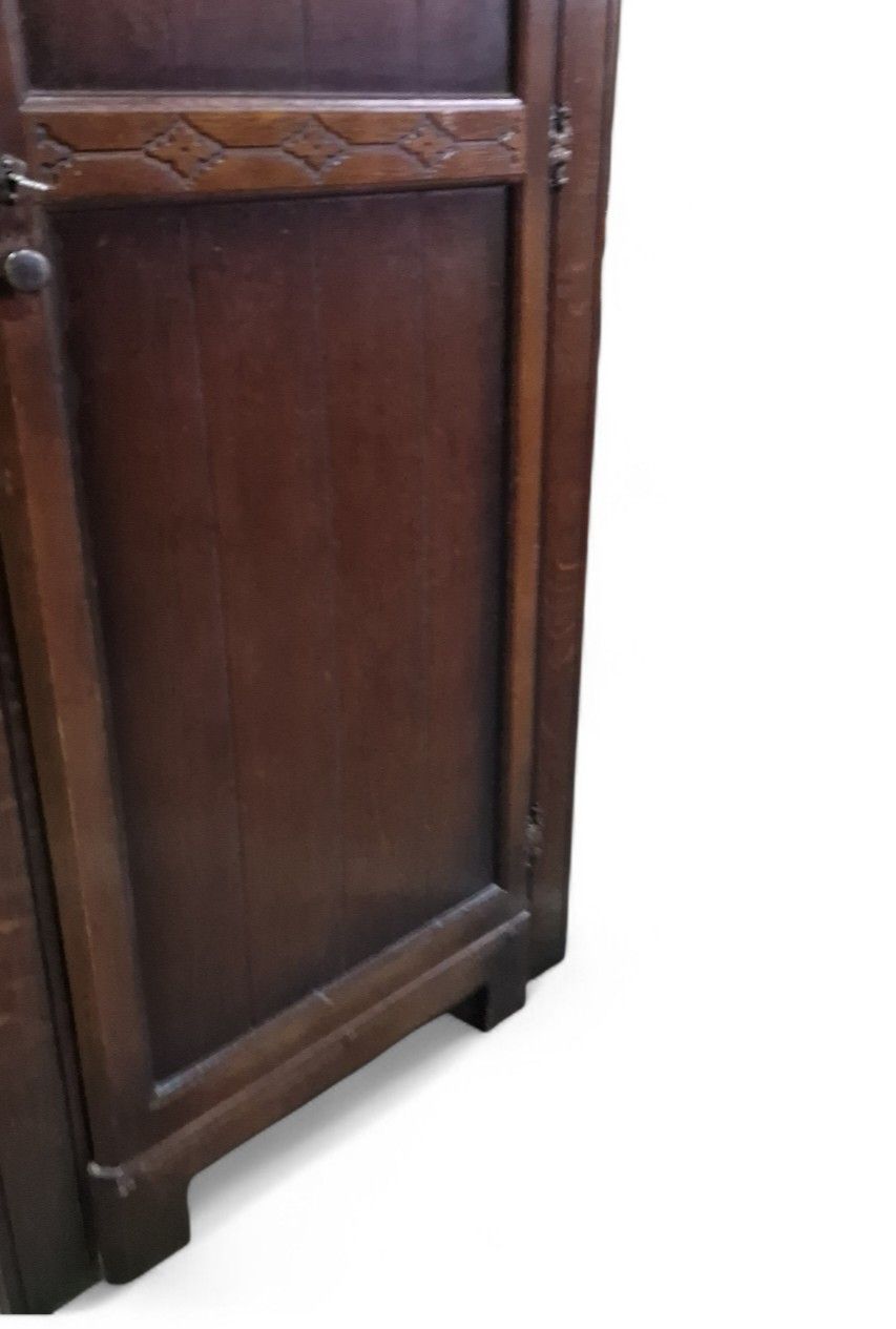 photo for sale Carved Oak Fitted Wardrobe – Small Antique Vintage Single Robe Hall Cupboard