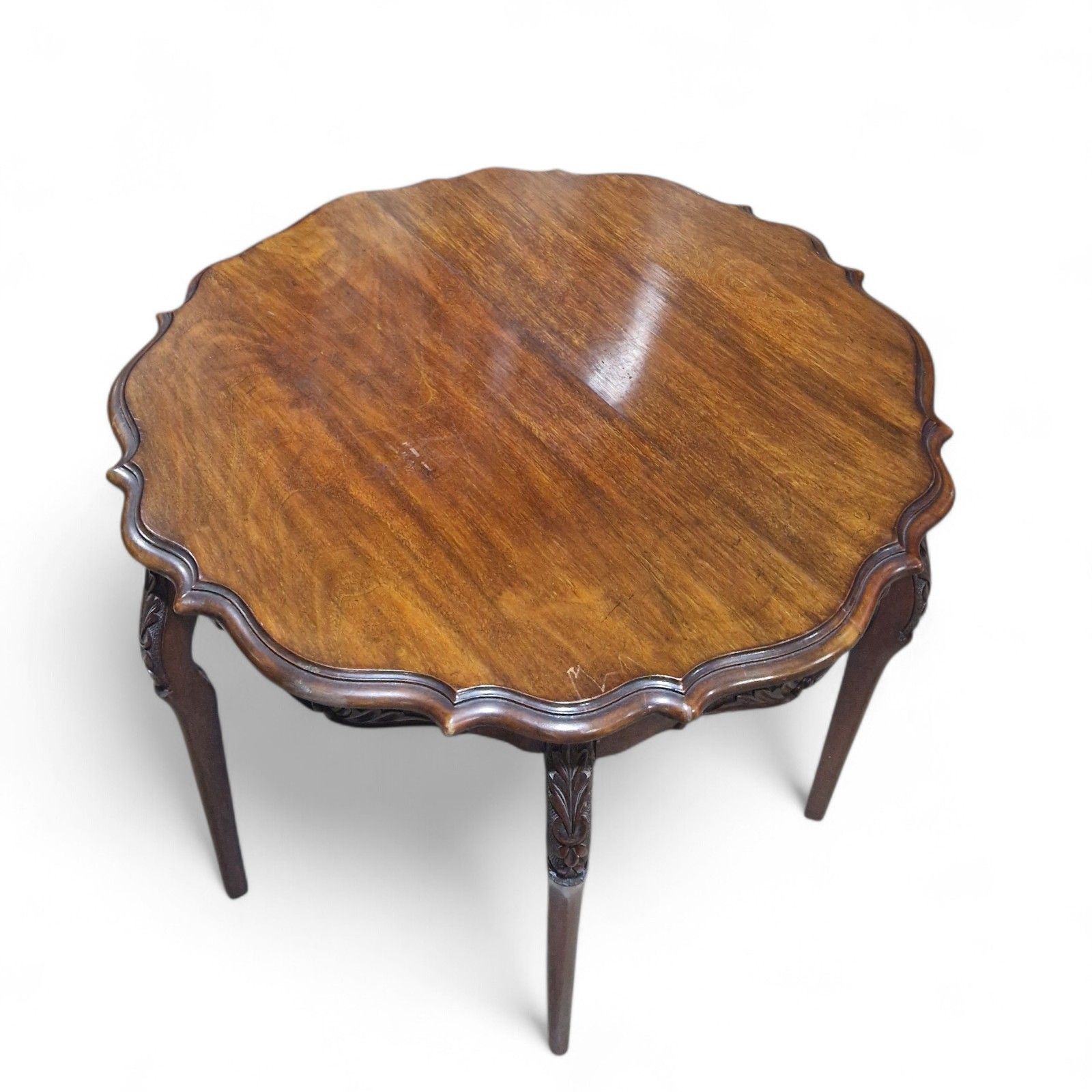 Victorian Walnut Occasional Table Carved Scalloped Top Antique Round Side Lamp photo 60.0