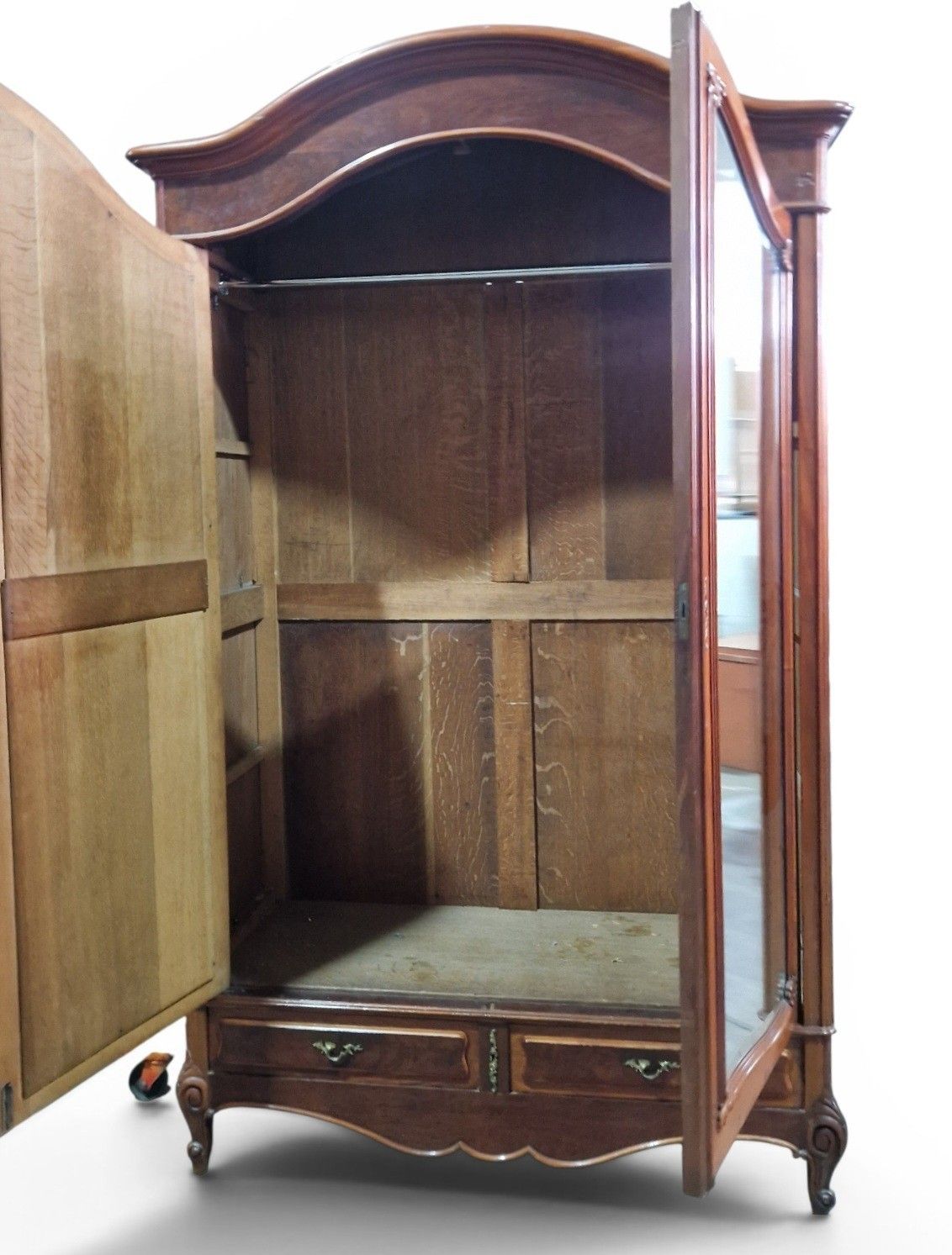 Large French Mirrored Armoire Wardrobe Double Door Hanging Closet Tall photo furniture