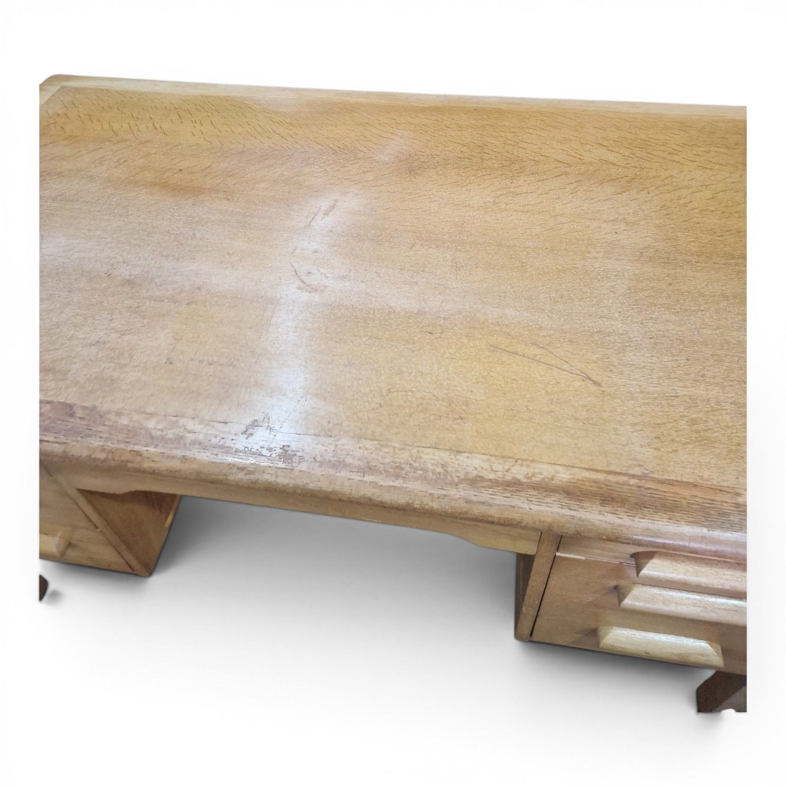 Abbess Light Oak Desk Early 20th Century Large Kneehole Office Table Drawers photo vinterior