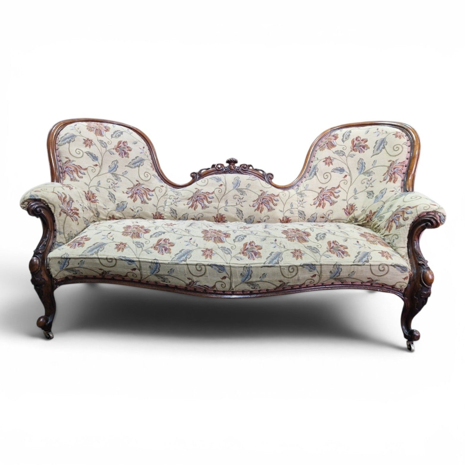Antique Victorian Double Ended Chaise Settee Balloon Back Sofa Carved Large