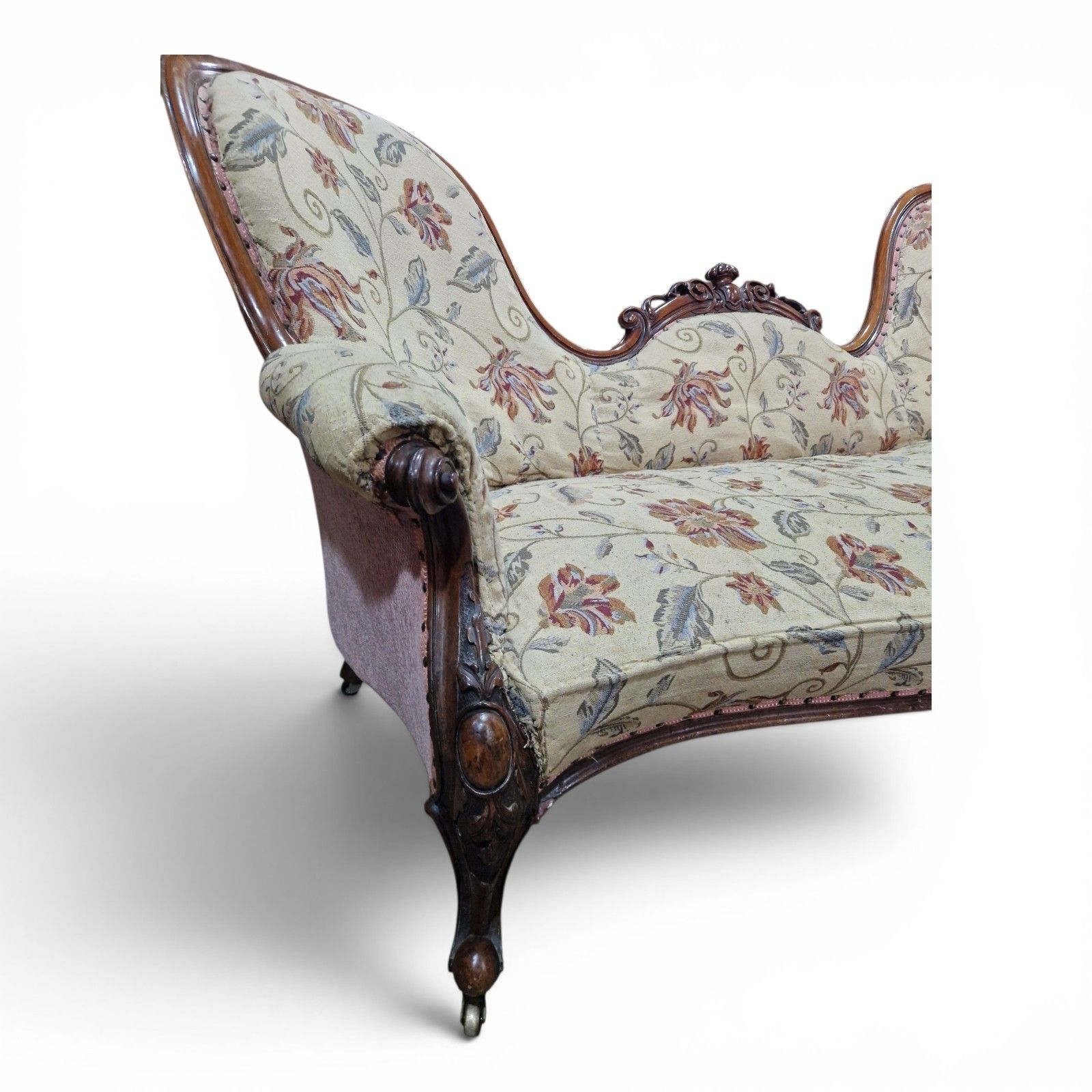photo furniture Antique Victorian Double Ended Chaise Settee Balloon Back Sofa Carved Large