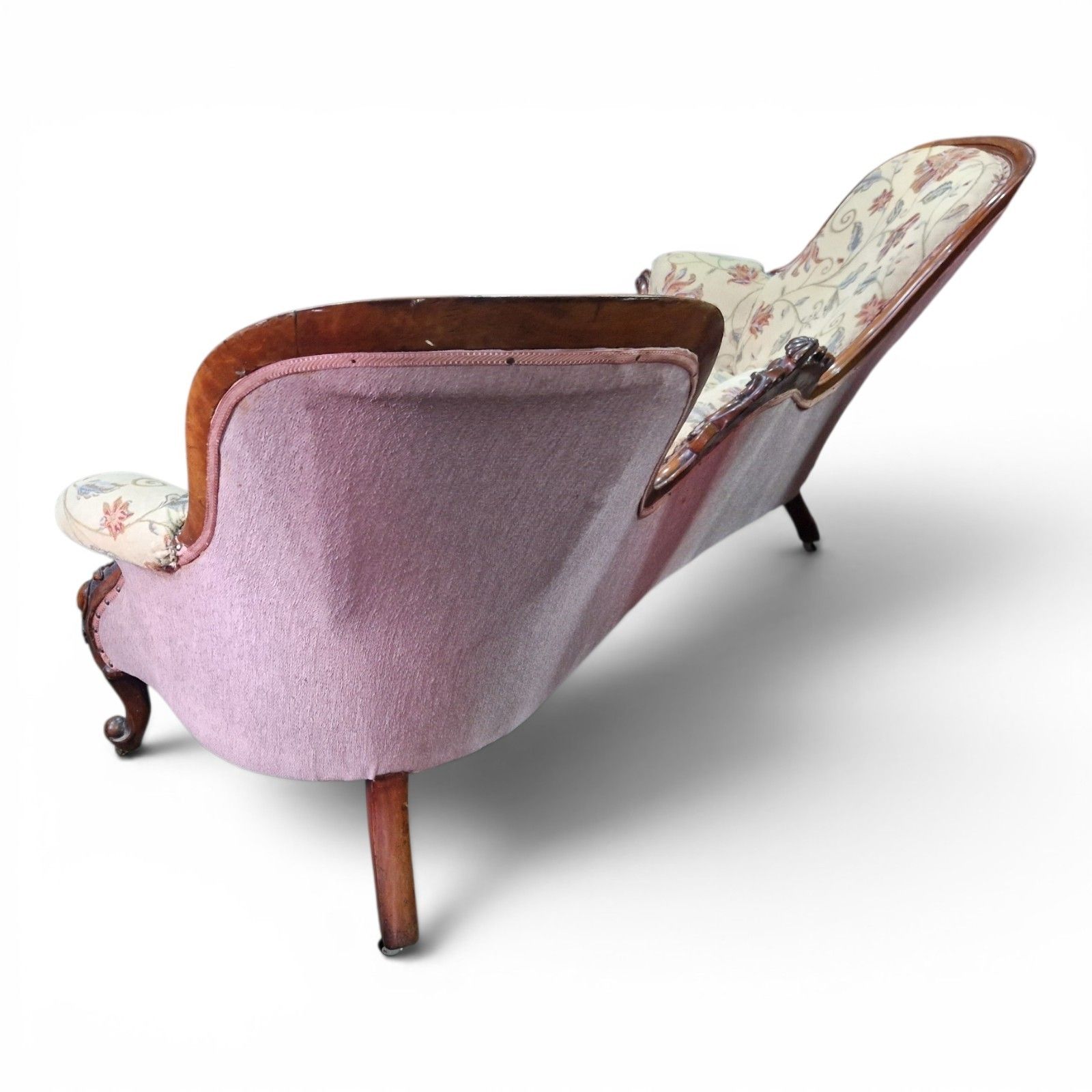 photo vintage Antique Victorian Double Ended Chaise Settee Balloon Back Sofa Carved Large