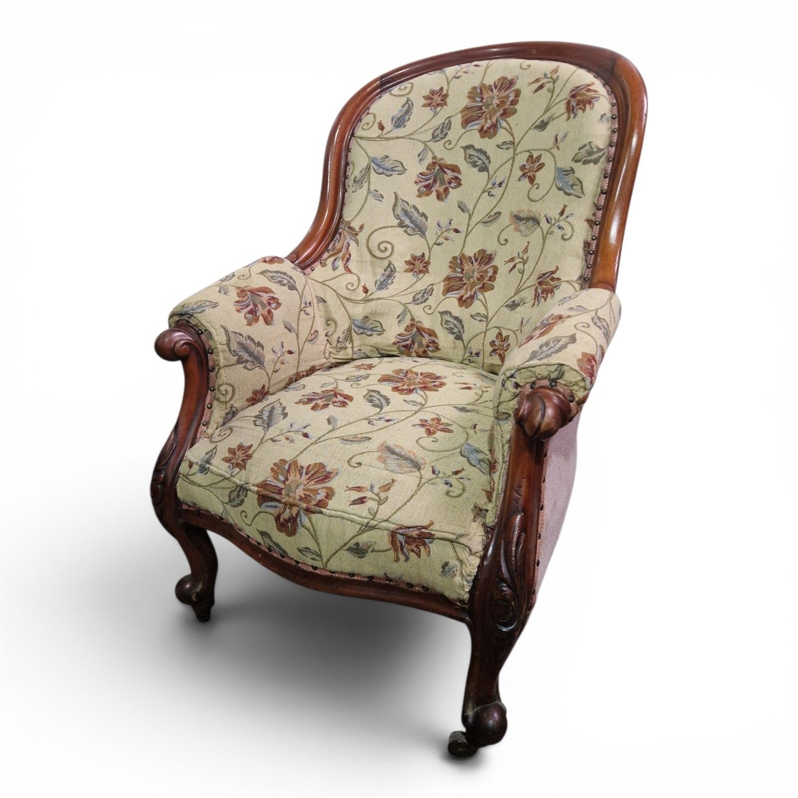 Antique Victorian Spoon Back Armchair Tub Chair Carved Walnut