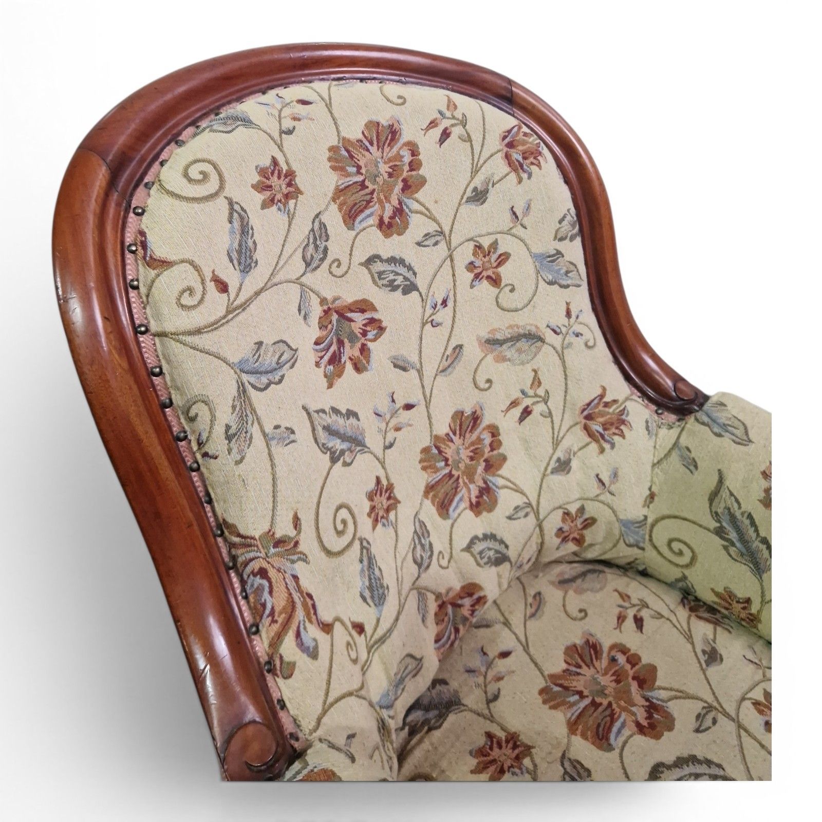 Furniture Antique Victorian Spoon Back Armchair Tub Chair Carved Walnut photo