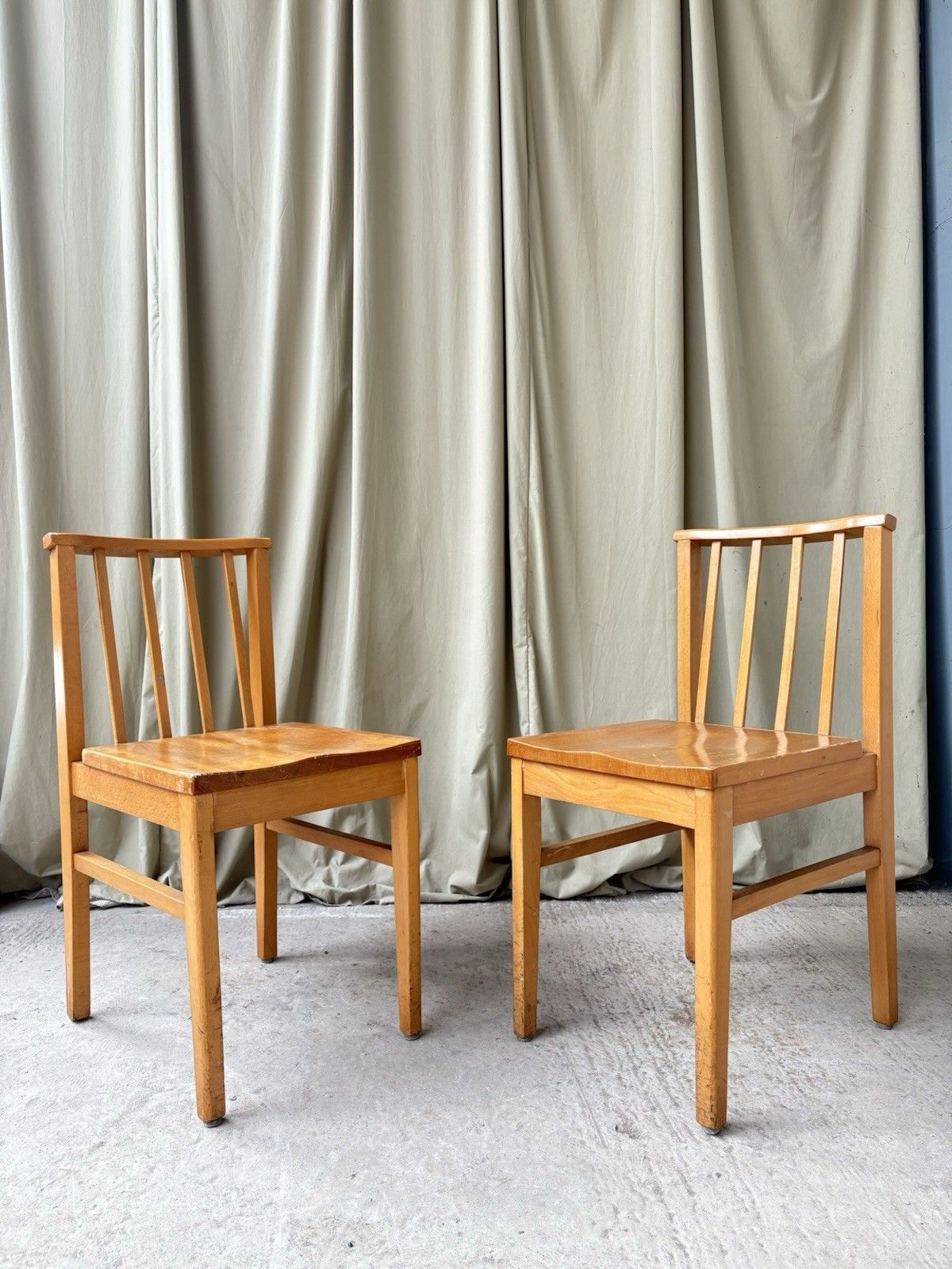 Vtg Mid Century 2 Pair Of Solid Beech Church Dining Chairs Scandi Danish R1192 photo for sale