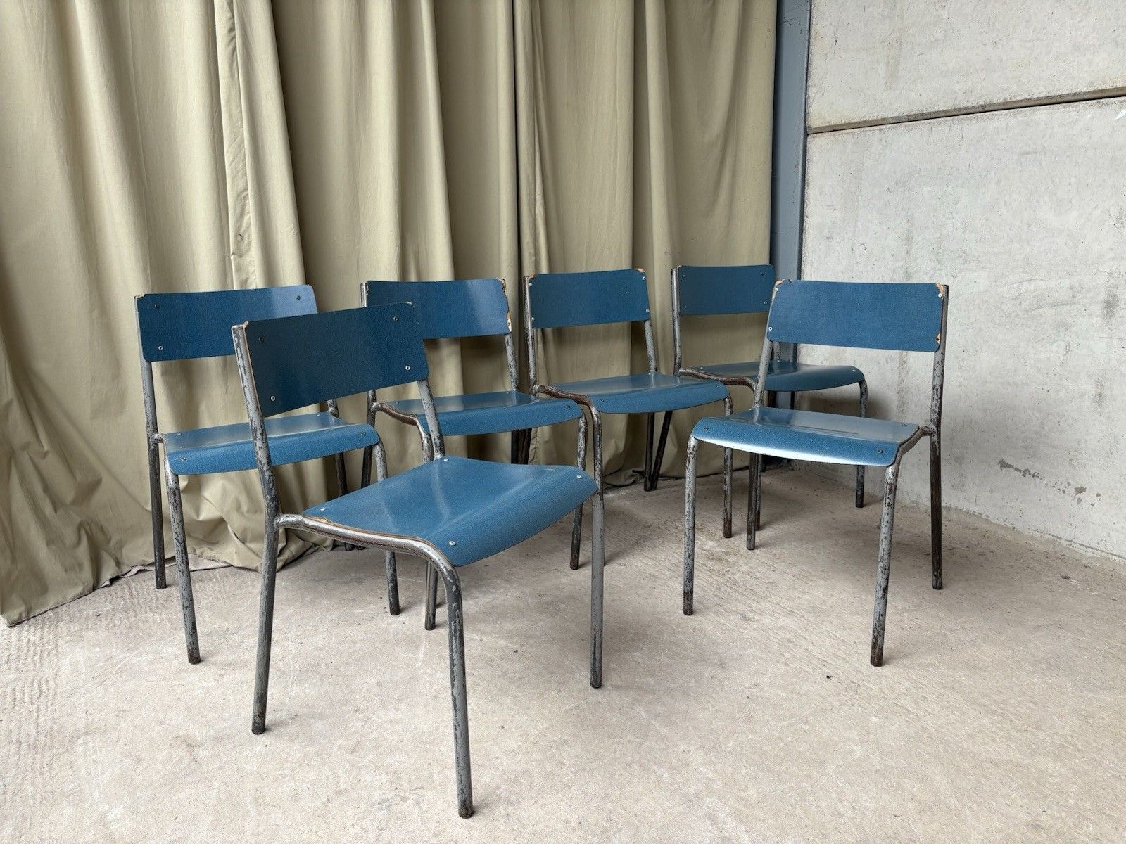 Vtg Mid Century Industrial Metal Set Of 6 Stacking Dining Chairs Retro R1196 photo furniture