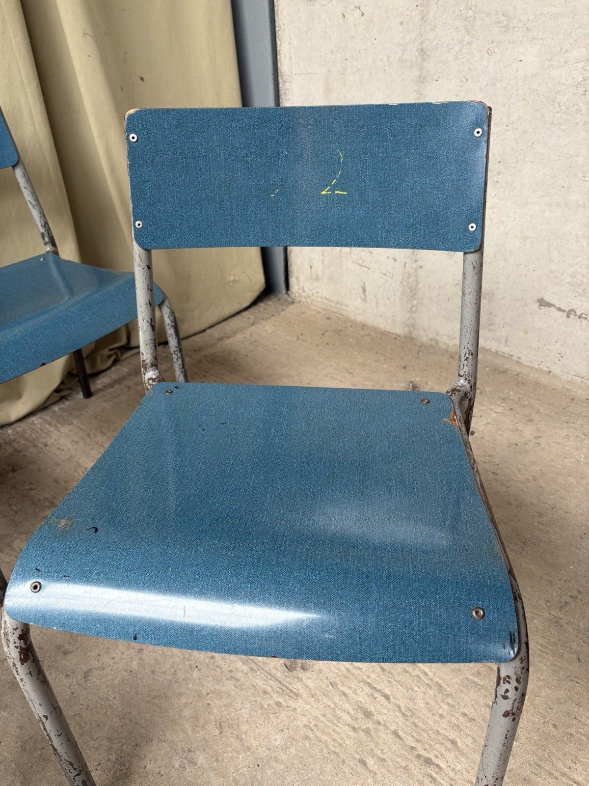 Vtg Mid Century Industrial Metal Set Of 4 Stacking Dining Chairs Retro R1194 photo buy