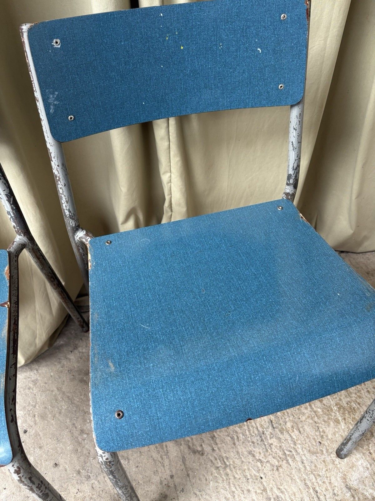 Vtg Mid Century Industrial Metal Set Of 4 Stacking Dining Chairs Retro R1194 photo vintage