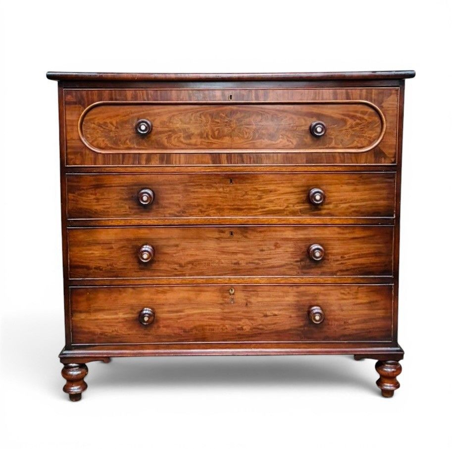 Antique Mahogany Chest Of Drawers Superior Quality Victorian Feathered Inlay