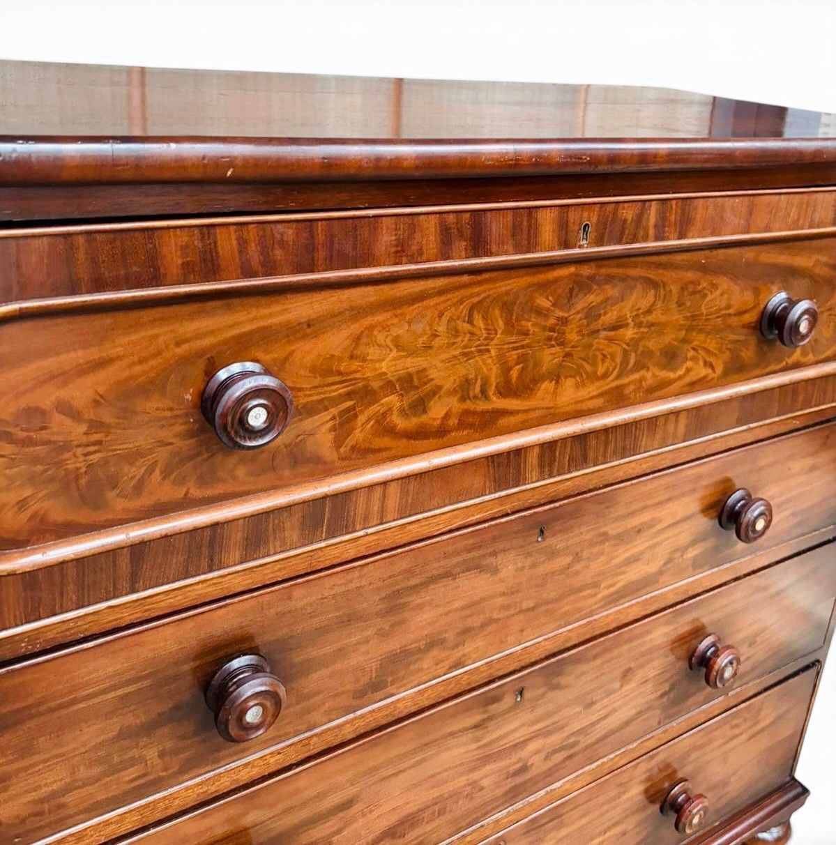 Antique Mahogany Chest Of Drawers Superior Quality Victorian Feathered Inlay photo for sale