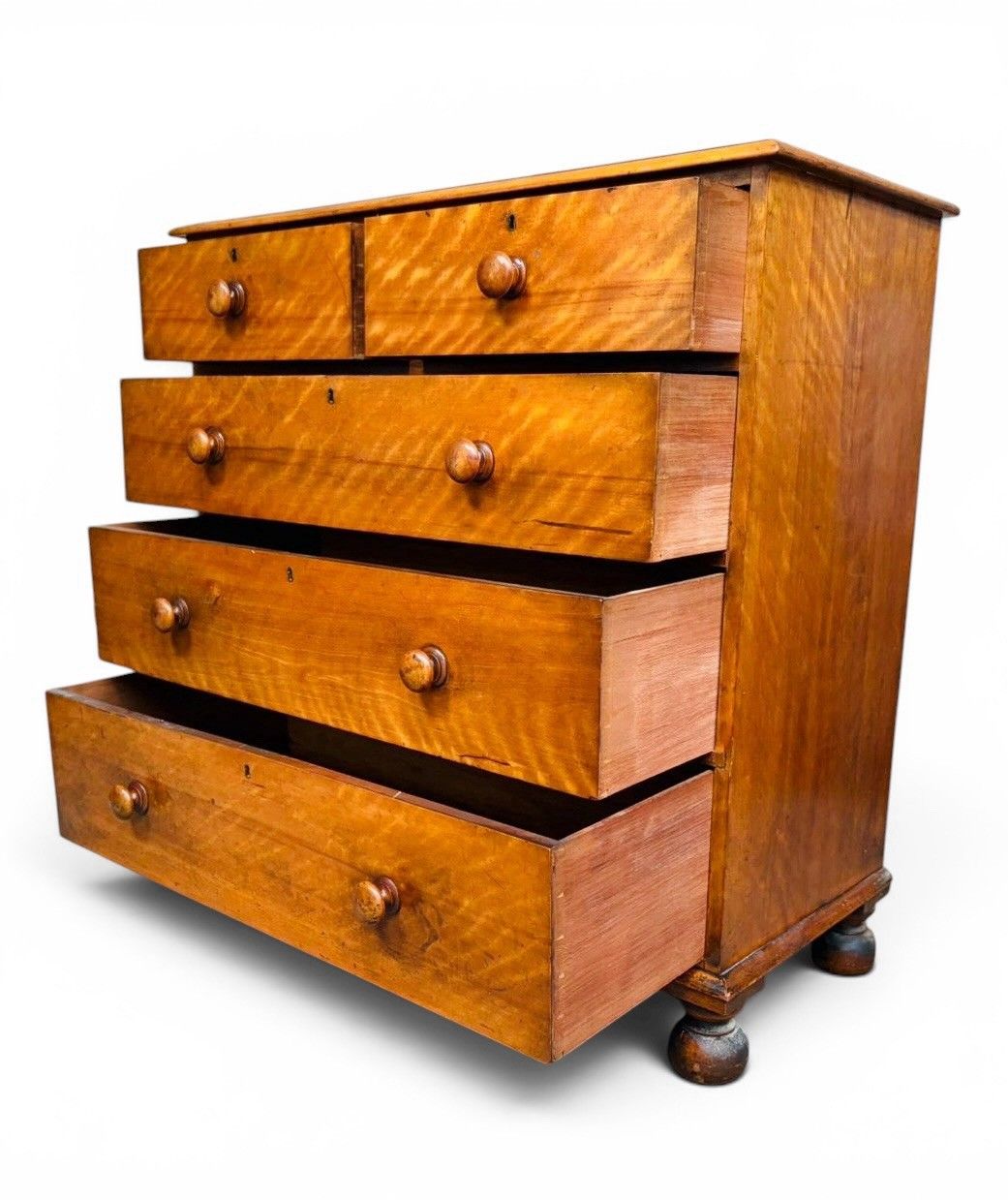 Antique Satin Birch Chest Of Drawers Superior Quality Victorian C1870s Bunn Feet photo for sale